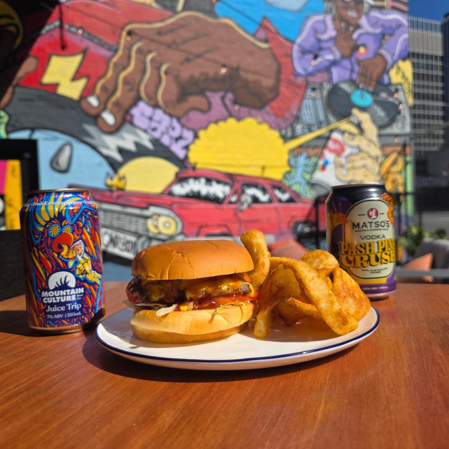 What a perfect day for a burger and beer. The suns out and our bar and kitchen are open through to 9pm today.