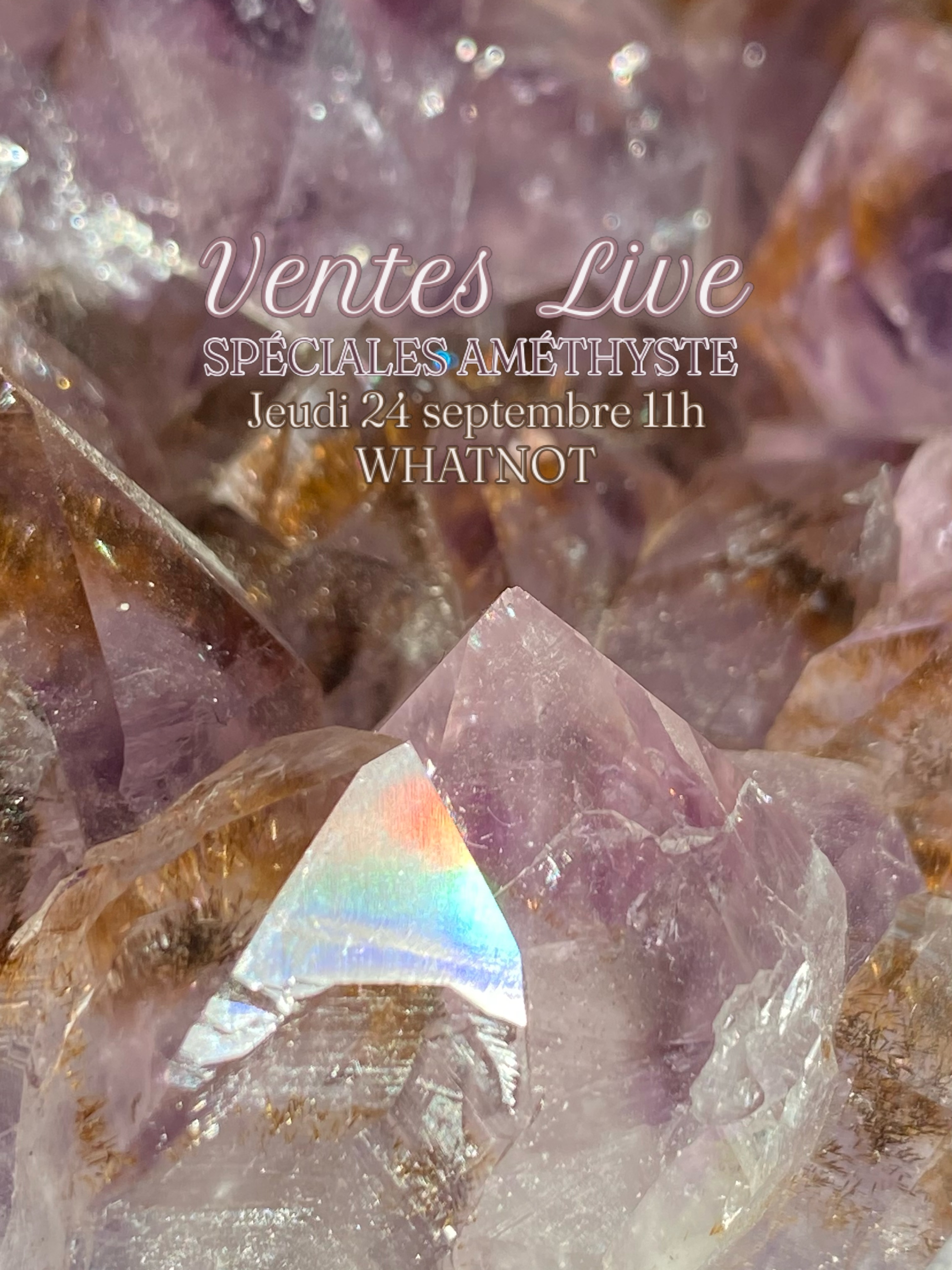 ⚠️REPORTÉ AU VENDREDI 25 SEPTEMBRE💜On se retrouve jeudi 24 septembre à 11h sur Whatnot pour des Ventes Live spéciales Améthyste !
Nous sommes réconciliées 🙌🏼💜
J’ai hâte de vous présenter ces nouvelles pépites 💎
Elles seront évidemment disponibles dès demain en Story Ventes sur Instagram.
À demain et à jeudi jolies âmes 💜
#amethyst #amethystgeode #amethystcrystal