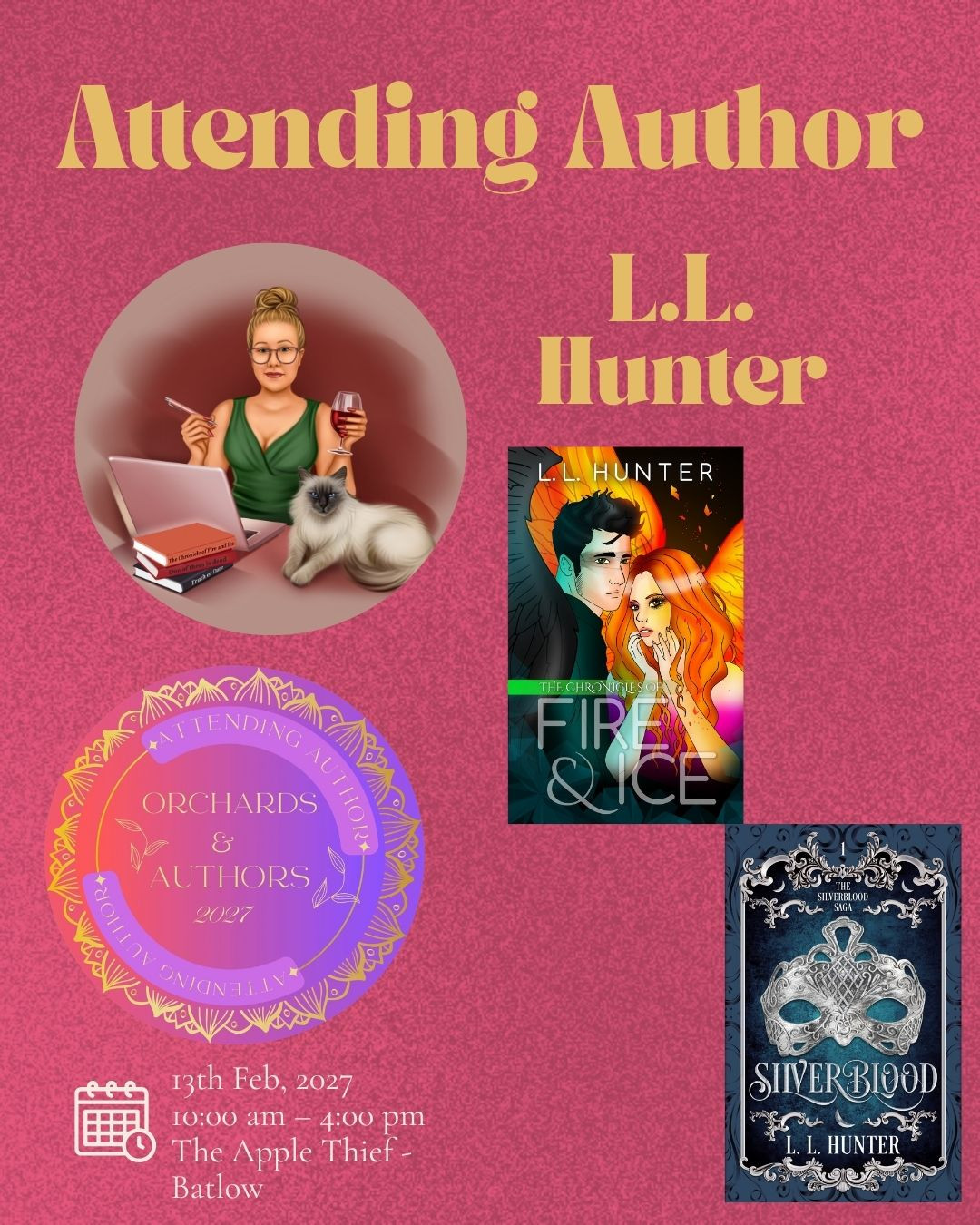 ***Updated attending author image!***
It was brought to my attention that there was a mistake on the old image for Orchids and Authors signing - the year was wrong! The signing is indeed NEXT YEAR - Feb 13th 2027. It's been updated now.