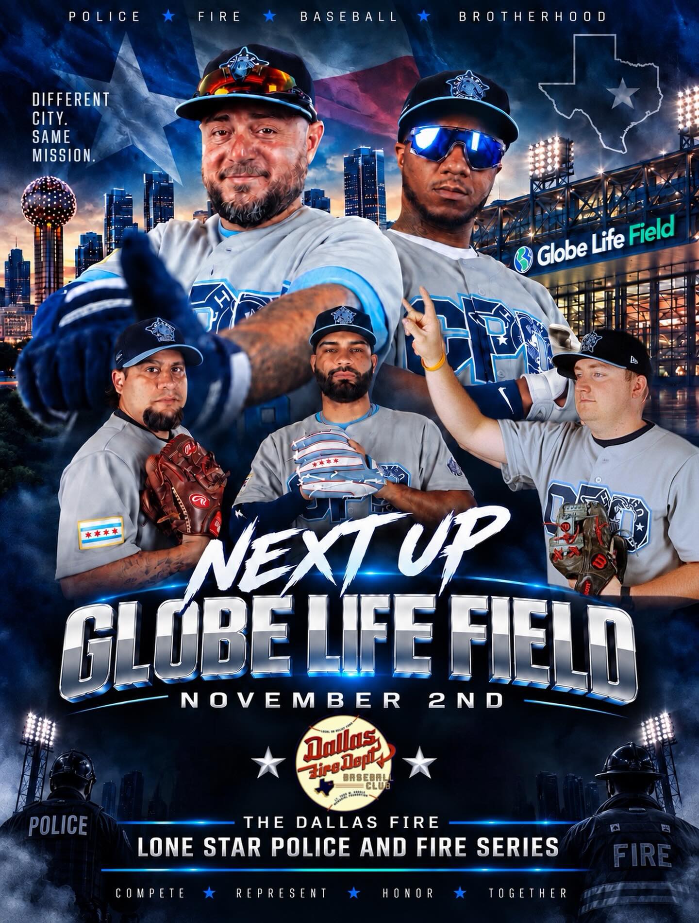 Next Up: Globe Life Field, Home to the Texas Rangers. ๐ซ
Your boys in blue will be traveling out to Dallas, Texas to compete in the Dallas Fire Department Lone Star Police and Fire Series. Pool play games will be played at Globe Life Field, home to the Texas Rangers.
Letโs get ready to saddle up and represent Chicago PD the right way! โพ๏ธ๐ช๐ผ๐ฎ๐ปโโ๏ธ
#cpdknights #lonestarseries #dallasfire #texas. #oneteam