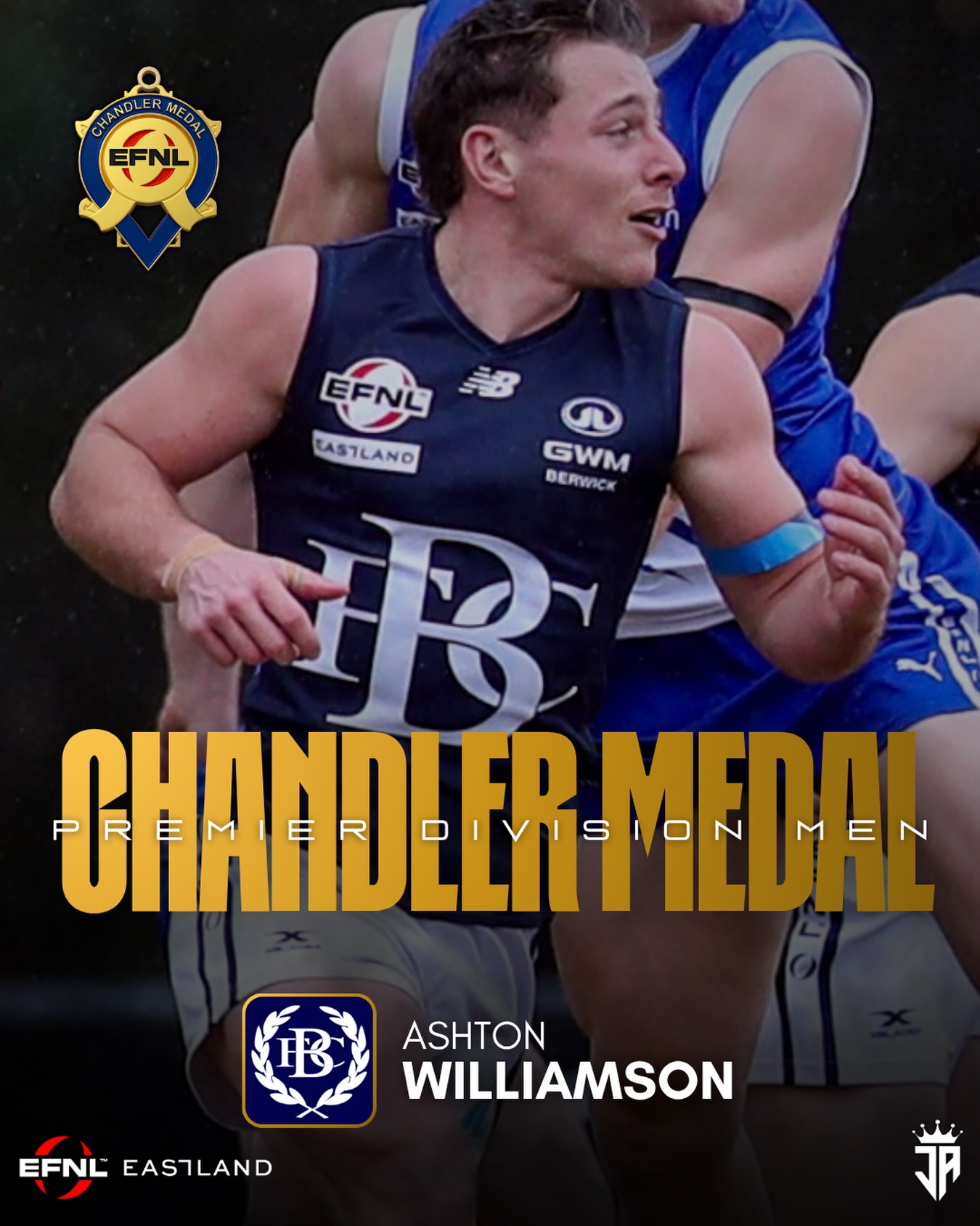 Premier Division @eastland Men’s Football Best & Fairest | Sir Gilbert Chandler Medallist🏅
Congratulations to @berwickfootballclub’s on winning the 2026 Chandler Medal! Ashton is the first Berwick player to take home this award!