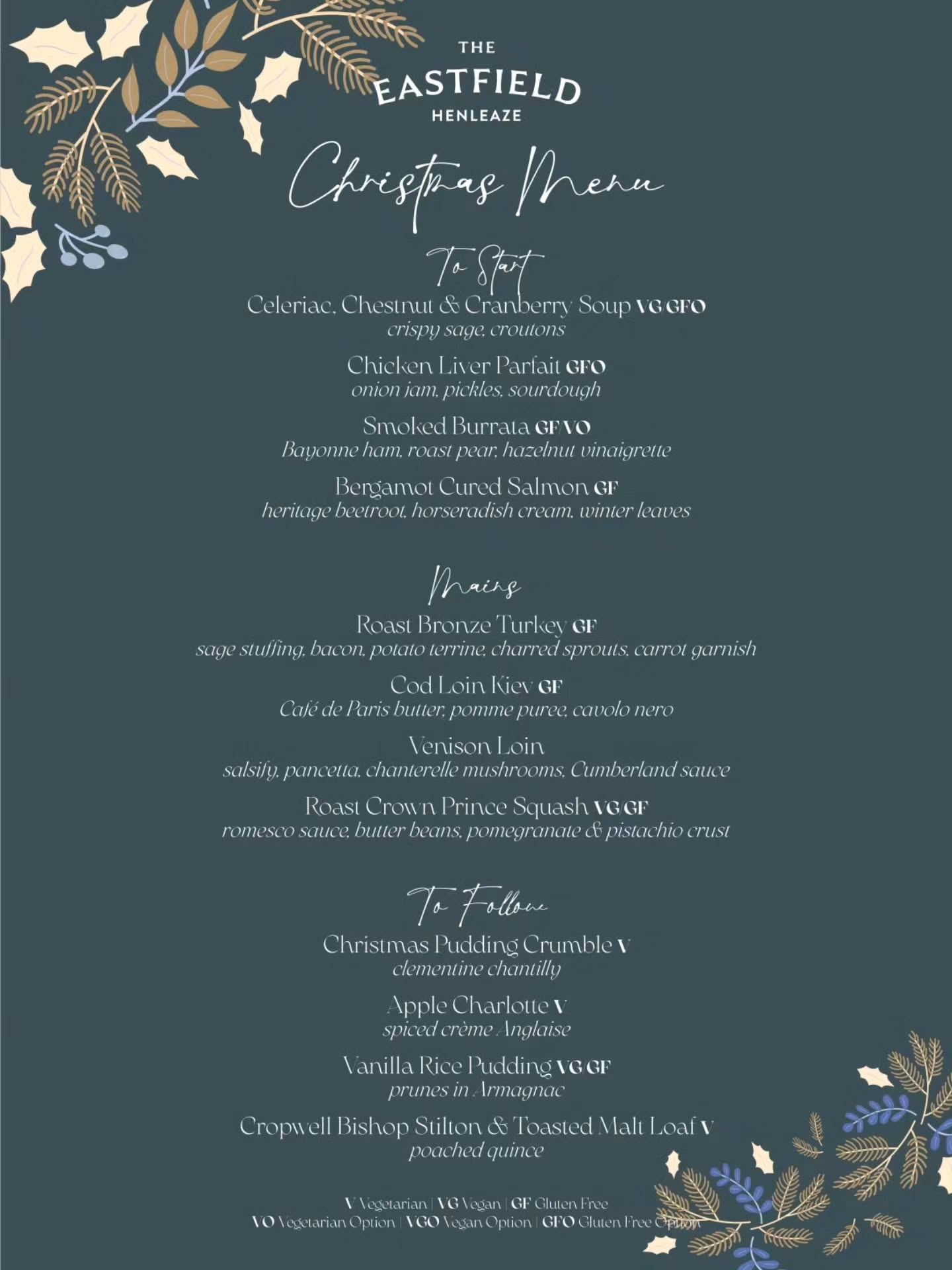Christmas 26 menu open to bookings