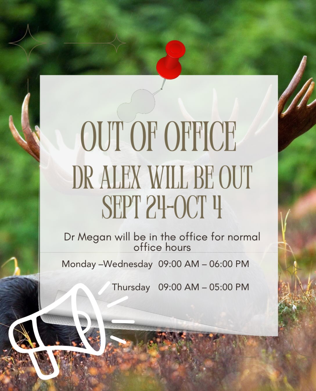 🎣🏔️ DR. ALEX WILL BE OUT OF OFFICE 🏔️🎣
Dr. Alex is trading in the adjusting table for the Alaskan wilderness! 🏔️🌲He will be gone Thursday Sept 24th (in the afternoon) through Oct 4th!
He’ll be taking some time away for a hunting trip in Alaska — hopefully coming home with some great stories, a few good pictures, and all of his fingers and toes. 😂
While he’s gone, Dr. Megan is holding down the fort at Holland Chiropractic Center! There will be normal office hours! If you need an appointment, make sure to call the office 📞 616-396-4400
#hollandchiropractic #outofoffice