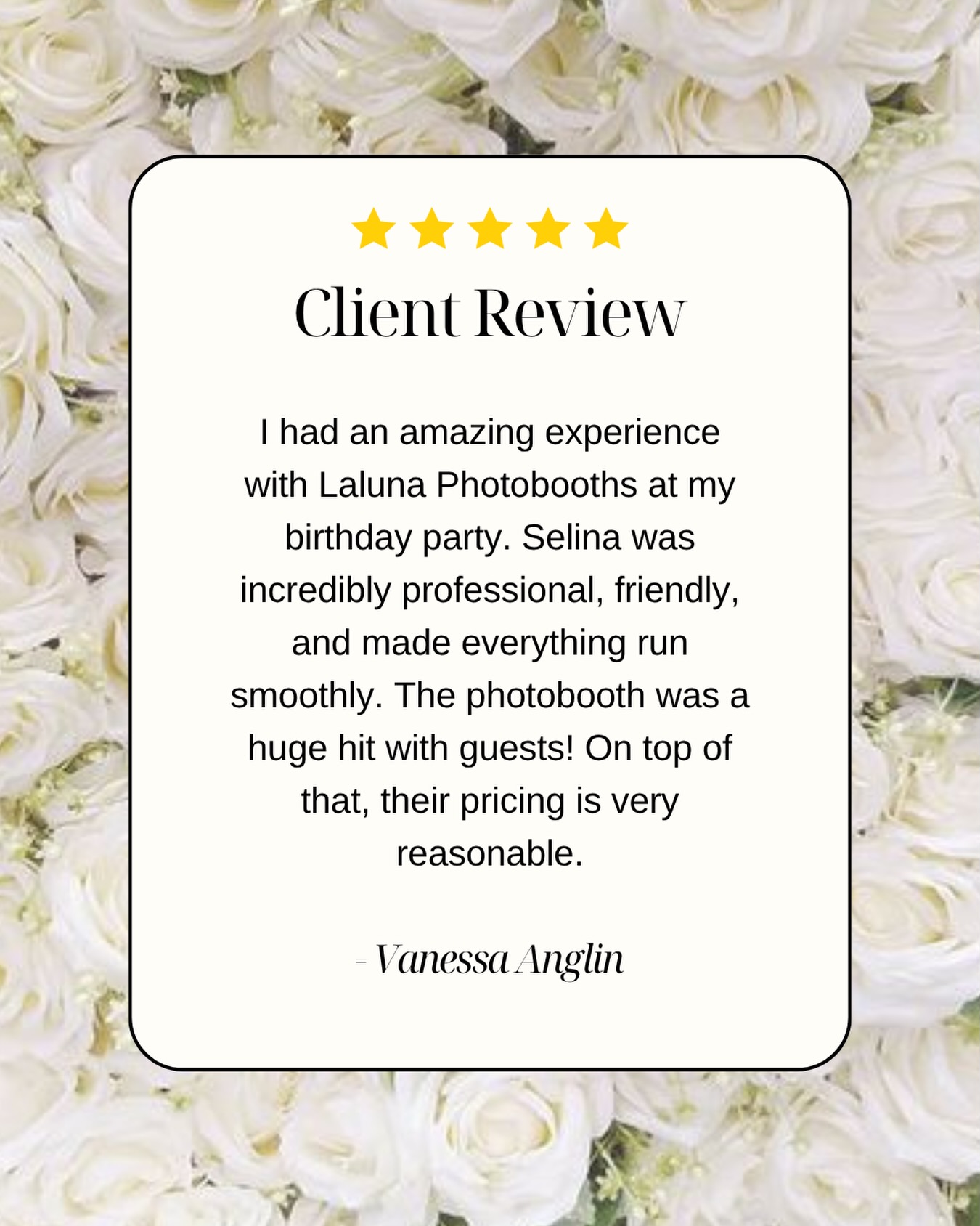 Your celebrations, your memories, your moments! We’re just happy to be part of them! 🤍
Thank you, Vanessa, for trusting Laluna Photo Booths to be part of your birthday celebration and for sharing such kind words! ✨ We’re so glad the photobooth was a hit with your guests and that we could help make your celebration even more memorable. 📸🎉
📩 Ready to make your next event unforgettable? DM us to book your photobooth – Now booking for 2027!
-
#LalunaPhotoBooths #ClientLove #PhotoBoothExperience #TorontoEvents #EventEntertainment