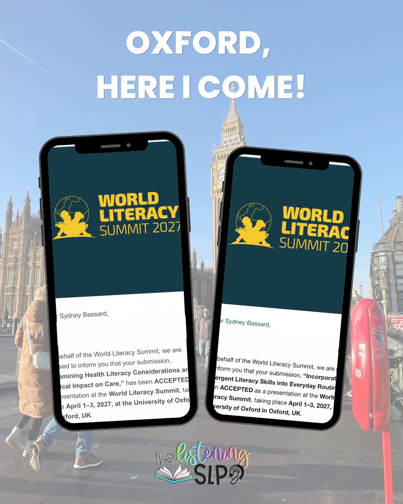 Oxford is calling! 🇬🇧✈️
I’m still trying to wrap my head around this one. I’ve been selected to present two sessions at the World Literacy Summit at the University of Oxford! 🏛️✨
If you’ve been around The Listening SLP for a while, you know that literacy, language, health literacy, and equity are topics I care deeply about. So getting the opportunity to bring an SLP perspective to an international literacy audience is pretty incredible.
I’ll be presenting on two different topics that are both incredibly important to me: health literacy and emergent literacy.
One session will focus on health literacy and the role communication professionals can play in helping people access, understand, and use health information.
The other will focus on emergent literacy and the foundational language skills that support children as they begin developing literacy.
This is big opportunity to highlight the ways that language and communication show up across the lifespan.
And honestly, this is one of those moments where I have to pause and appreciate the journey. 🥹
The work we do as SLPs (SLTs) extends far beyond articulation therapy and language goals. We have a seat at conversations about literacy, health, education, access, and equity. I’m excited to bring that perspective to an international audience.
Thank you for continuing to support this little corner of the internet and the work I’m so passionate about. I cannot wait to share more about this experience and bring what I learn back to this community. 💕
We’re taking the SLP (SLT) lens global. 🙌🏾