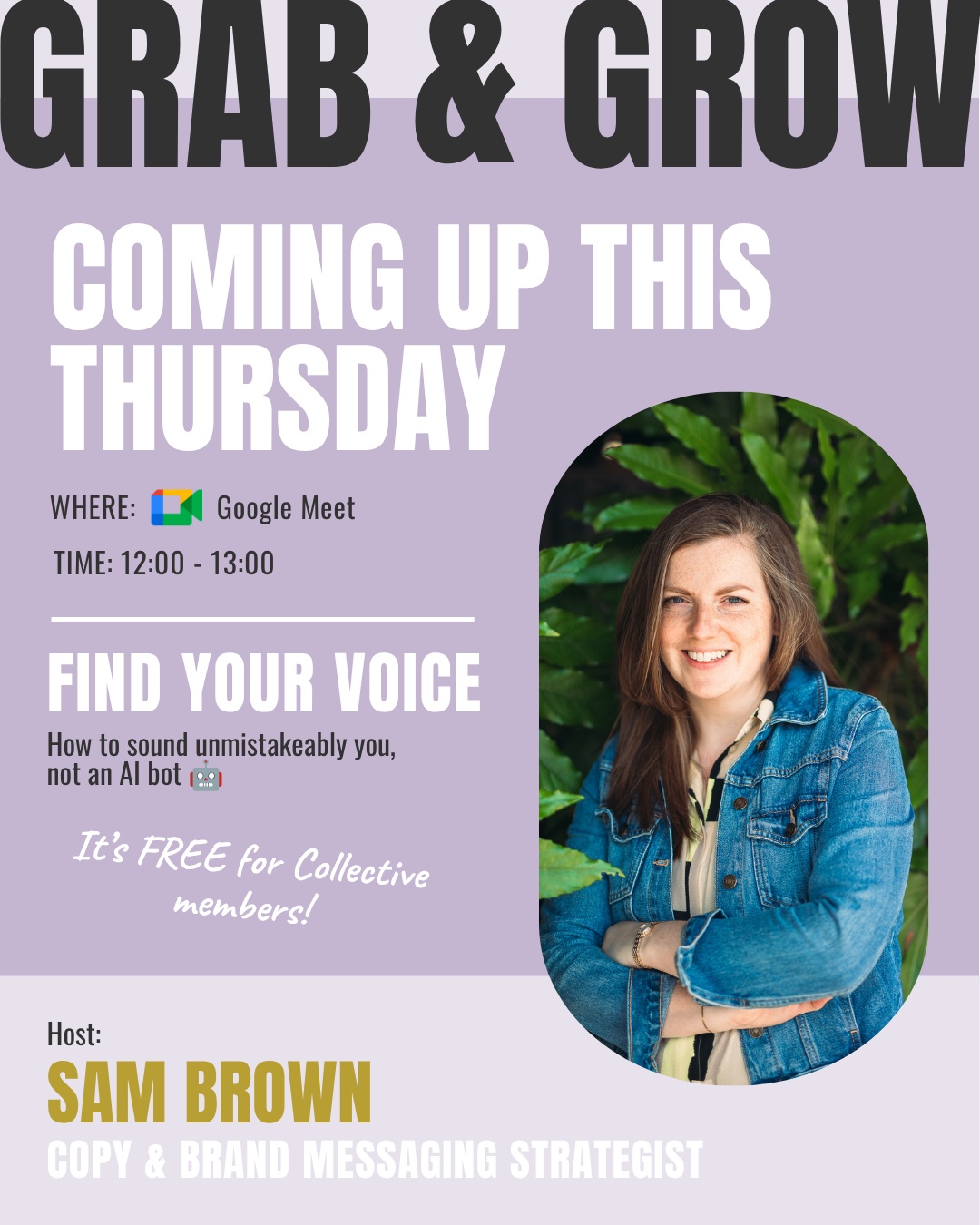 Two days until Find Your Voice 🎤 and honestly, this one's going to be brilliant.
If you've ever felt like your copy sounds generic, stiff, or like ChatGPT wrote it, Sam's going to help you fix that. She'll walk you through building your verbal identity so everything you write feels easier and sounds unmistakably you.
Thursday 24th September, 12pm | FREE for Collective members ✨
👉 Link in bio to register