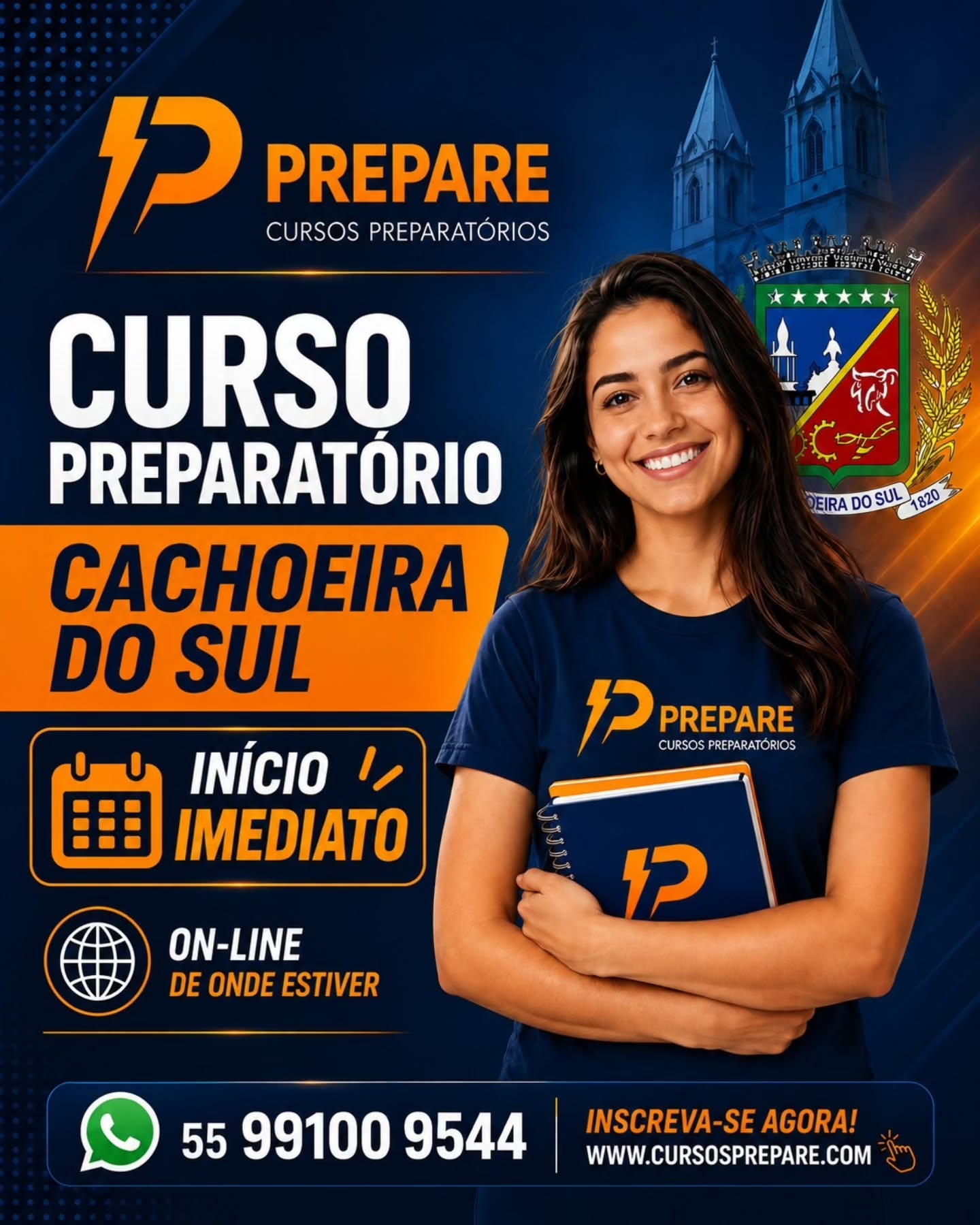 🚀 CURSO PREPARATÓRIO – CACHOEIRA DO SUL
🎯 Banca Organizadora: Objetiva
Quer conquistar a sua vaga no serviço público?
Prepare-se com quem entende do assunto!
O Prepare Cursos Preparatórios traz um curso completo focado no estilo de cobrança da banca Objetiva.
💡 Por que estudar conosco?
100% On-line: Estude de onde estiver e quando quiser!
No seu ritmo: Flexibilidade total para encaixar os estudos na sua rotina.
Material completo: Videoaulas dinâmicas e apostilas em PDF para garantir a melhor fixação do conteúdo.
Início Imediato: Não espere mais para começar a transformar o seu futuro!
📲 Garanta sua vaga agora mesmo!
Entre em contato pelo WhatsApp: (55) 99100-9544 ou acesse www.cursosprepare.com.