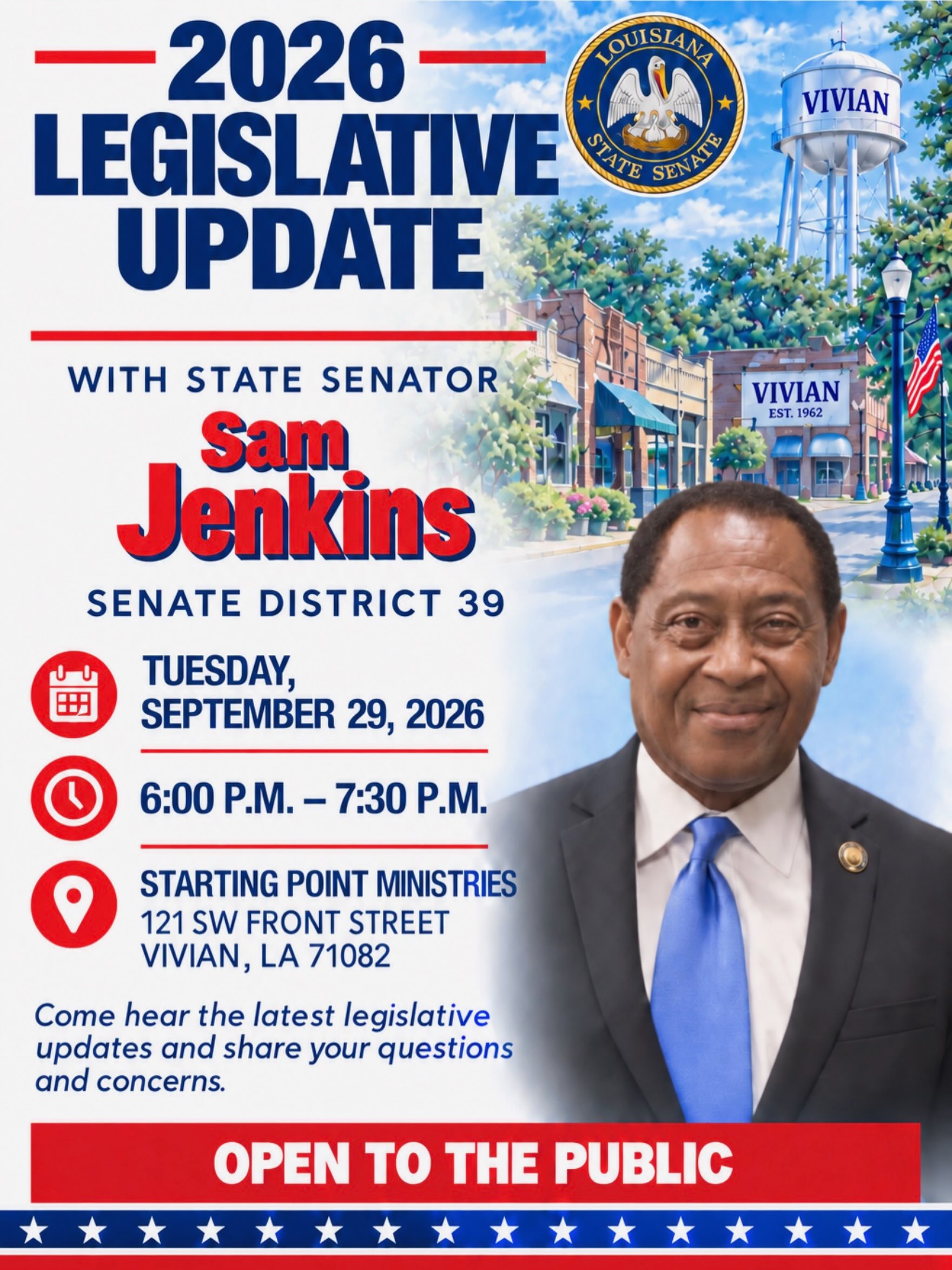 Meet me at the upcoming Town Hall in Vivian, Louisiana.