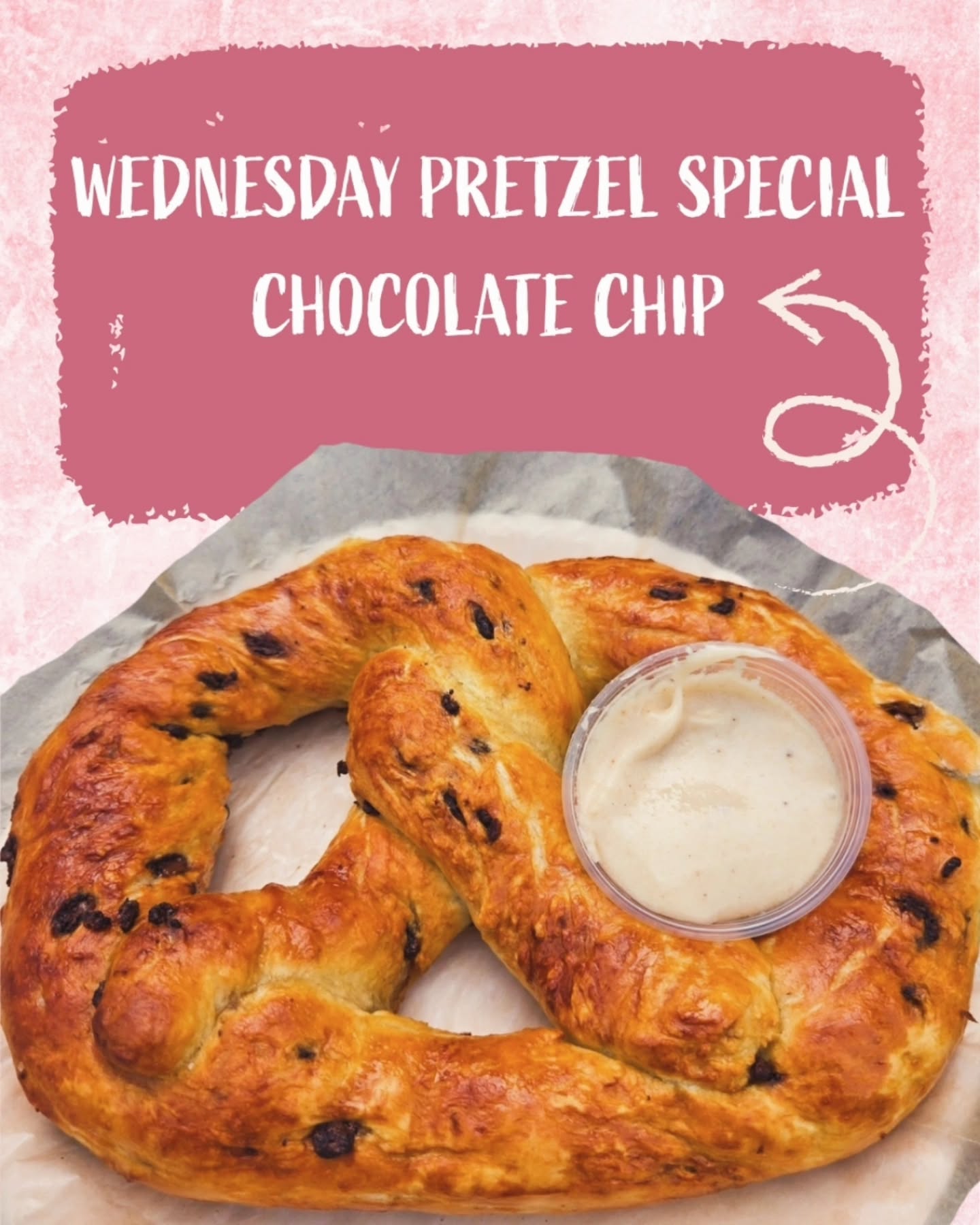 Wednesday Pretzel Special!! This Wednesday we're featuring our Chocolate Chip Pretzel! Semi-sweet chocolate chips baked into our homemade pretzel, served with a cup of our browned butter icing!
All pretzels are only $5 every Wednesday from 12p-5p, including our Original, Garlic Parmesan, and Cinnamon Sugar. Available at both South Knox and Belltown!
South Knox- 106 E Young High Pike, Knoxville
Mon-Thurs (12p-9p)
Fri-Sat (12p-10p)
Closed Sunday
Belltown- 4523 Market Bell Way, Powell
Mon-Thurs (12p-10p)
Fri-Sat (12p-11p)
Sunday (3p-9p)
#Knoxville #knoxfood #knoxvilletn #knoxlocal #knoxeats