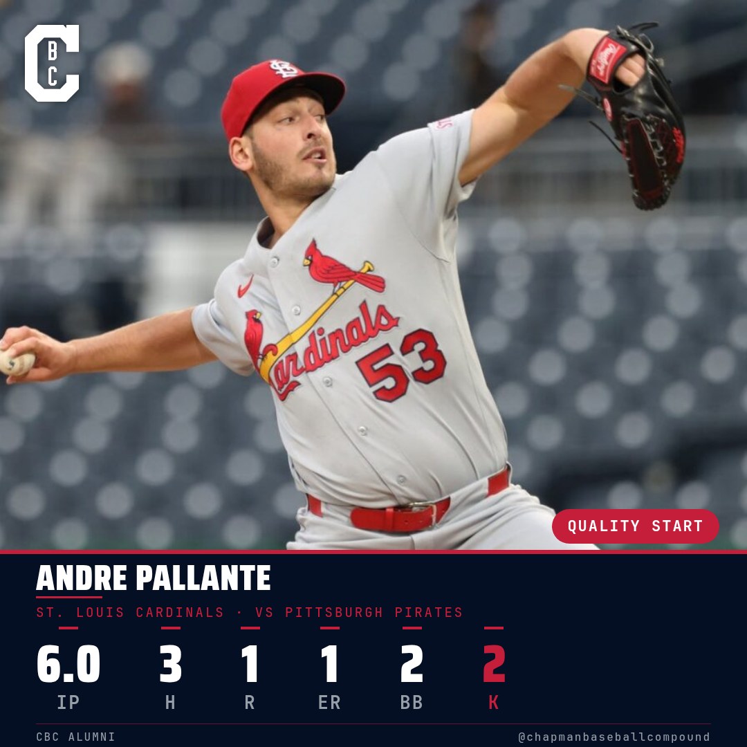 @andrepallante went six strong against the Pirates Tuesday, scattering three hits and giving up just one earned run. Ground balls and quick outs all evening. That's how you eat innings and give your team a chance.
#cbcmob #cardinals #mlb #pitching