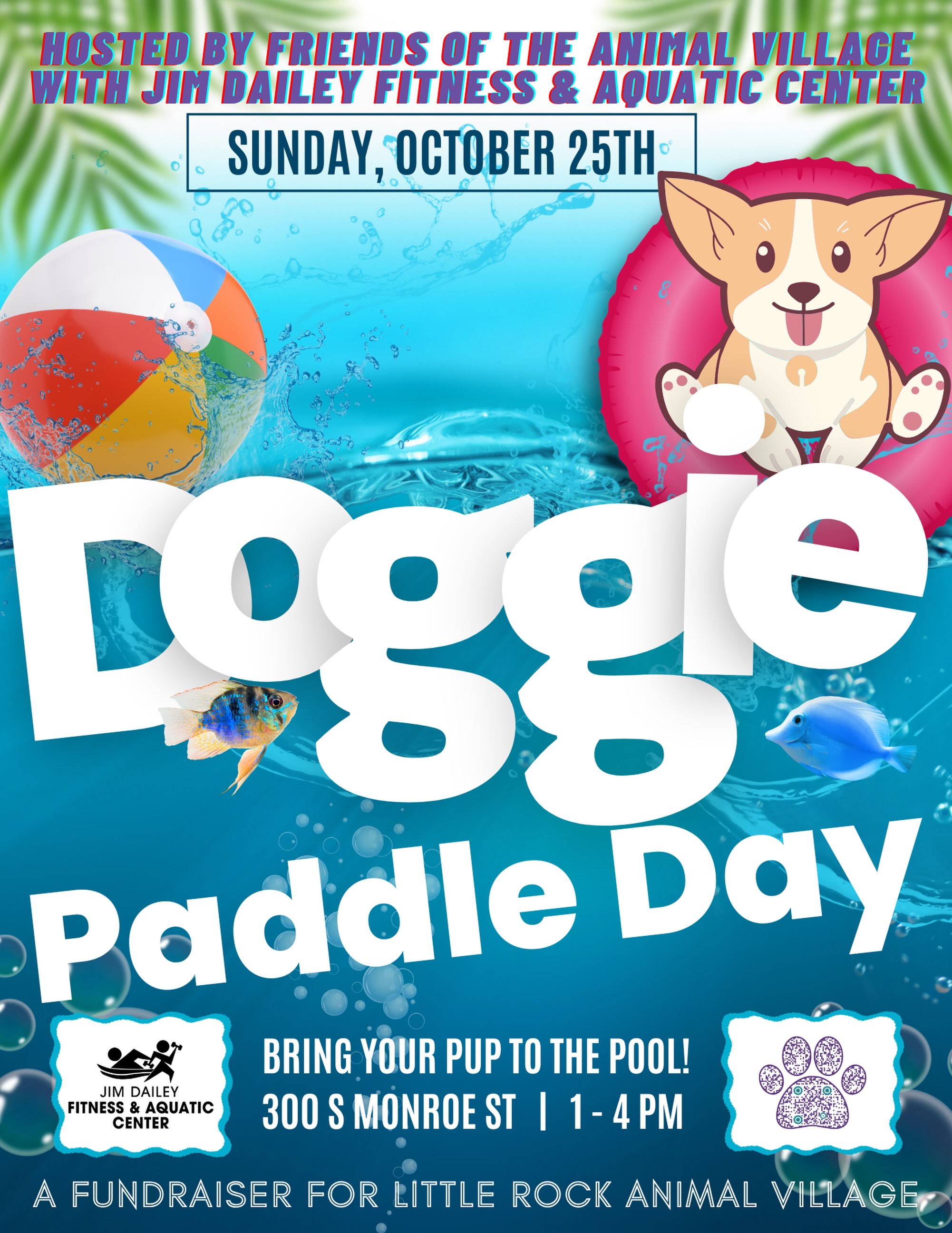 Bring your dogs to the pool for an afternoon of fun for the whole family! Friends of the Animal Village’s Annual Doggie Paddle Day event will take place at the Jim Dailey Fitness & Aquatic Center (300 S. Monroe St.).
This is the only day of the year that dogs will be allowed to swim and play in the outdoor pool at War Memorial! Lots of dogs have had their first swim at Doggie Paddle Day!
The entry fee is $10 per dog and all breeds are welcome. You can pay with cash or card at the door.
There must be one human adult per dog. All proceeds from this event go to the Little Rock Animal Village.
Event Rules:
🐾 Dogs must be spayed or neutered, and up to date on vaccinations
🐾 Only dogs that play well with others should attend
🐾 One dog per human adult, please!
🐾 Bring your dog’s rabies tag