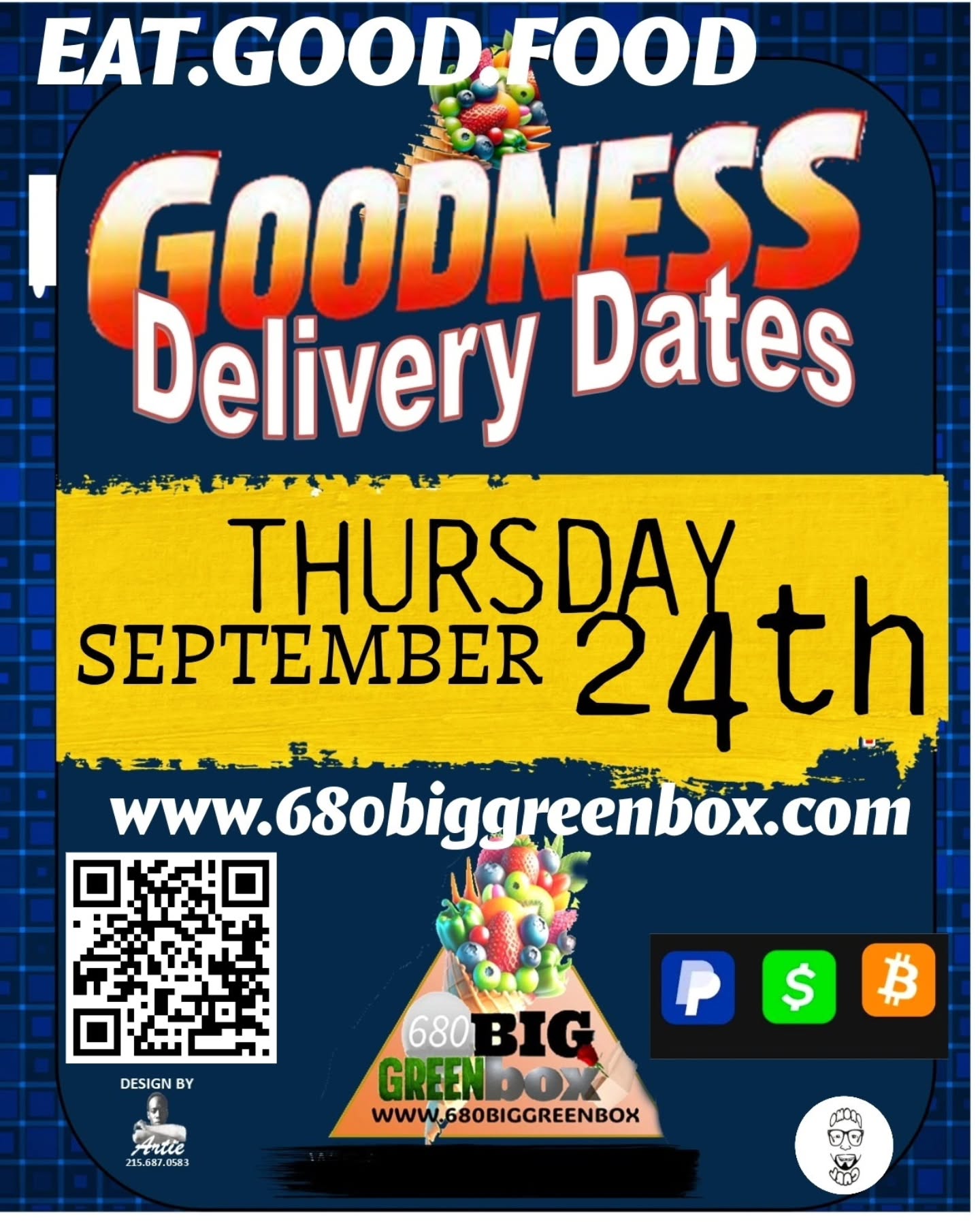 HAVE A GREAT DAY!
GOODNESS DELIVERY THIS THURSDAY!
#PHILLYSBEST
#eatgoodfood
#qualitygoodnessdelivery
#viral
$680BGBOX / Cashapp
680biggreenbox@gmail.com/ PayPal
VENMO | Message for information