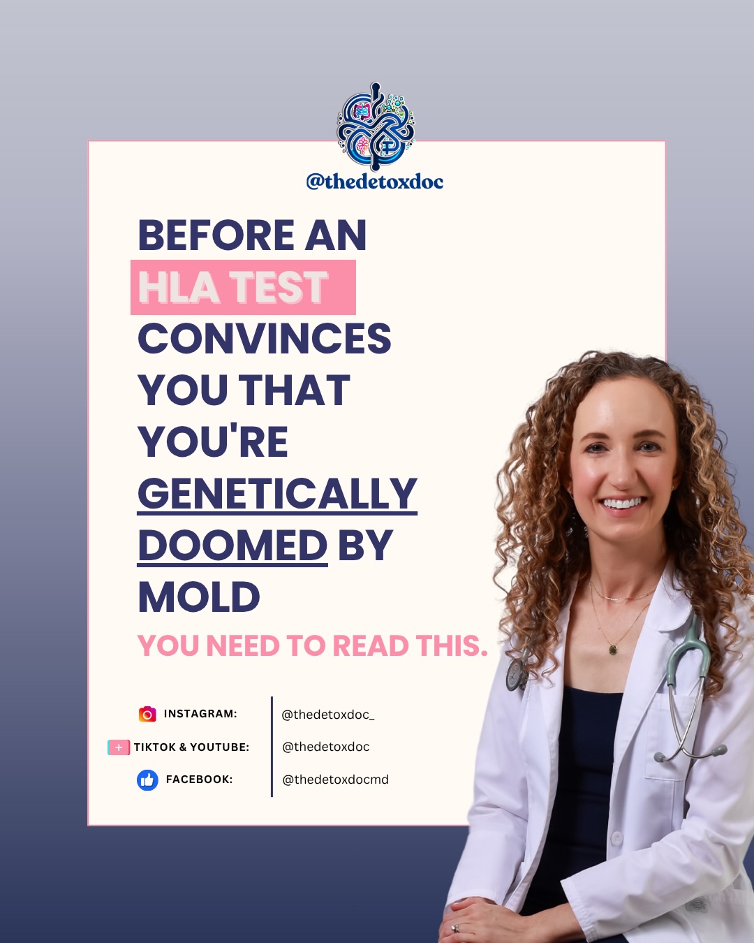 I have talked to people who stopped trying because of a test result.
They spent years and a lot of money looking for an answer. They finally got one. And then someone told them that answer means their body can’t do what other bodies do. So they started planning a life around being permanently broken.
That belief does damage of its own.
The science is in the slides. What I want to say here is simpler. A genetics result is a starting condition. It is not a forecast, and nothing in your HLA result tells us how far you can get.
This isn’t a knock on whoever ordered the test, or on you for having had it. HLA is real immunology. It can be one piece of the picture. It just got asked to carry far more than it can hold.
Every body and every exposure is different. What actually moves people forward is the whole story: where you were living, when symptoms started, what your workup shows, and what changes when you get out of the building.
If you’ve spent years believing you’re genetically doomed because of an HLA result, you can finally let that go.
I’m creating the resource I wish existed: a research-based look at what actually holds up in mold medicine, what needs more context, and what we should probably stop repeating as fact. Comment “ME” if you want first access when it’s available.
#thedetoxdoc #functionalmedicine #hla #mold #moldillness
I have talked to people who stopped trying because of a test result.
They spent years and a lot of money looking for an answer. They finally got one. And then someone told them that answer means their body can’t do what other bodies do. So they started planning a life around being permanently broken.
That belief does damage of its own.
The science is in the slides. What I want to say here is simpler. A genetics result is a starting condition. It is not a forecast, and nothing in your HLA result tells us how far you can get.
This isn’t a knock on whoever ordered the test, or on you for having had it. HLA is real immunology. It can be one piece of the picture. It just got asked to carry far more than it can hold.
Every body and every exposure is different. What actually moves people forward is the whole story: where you