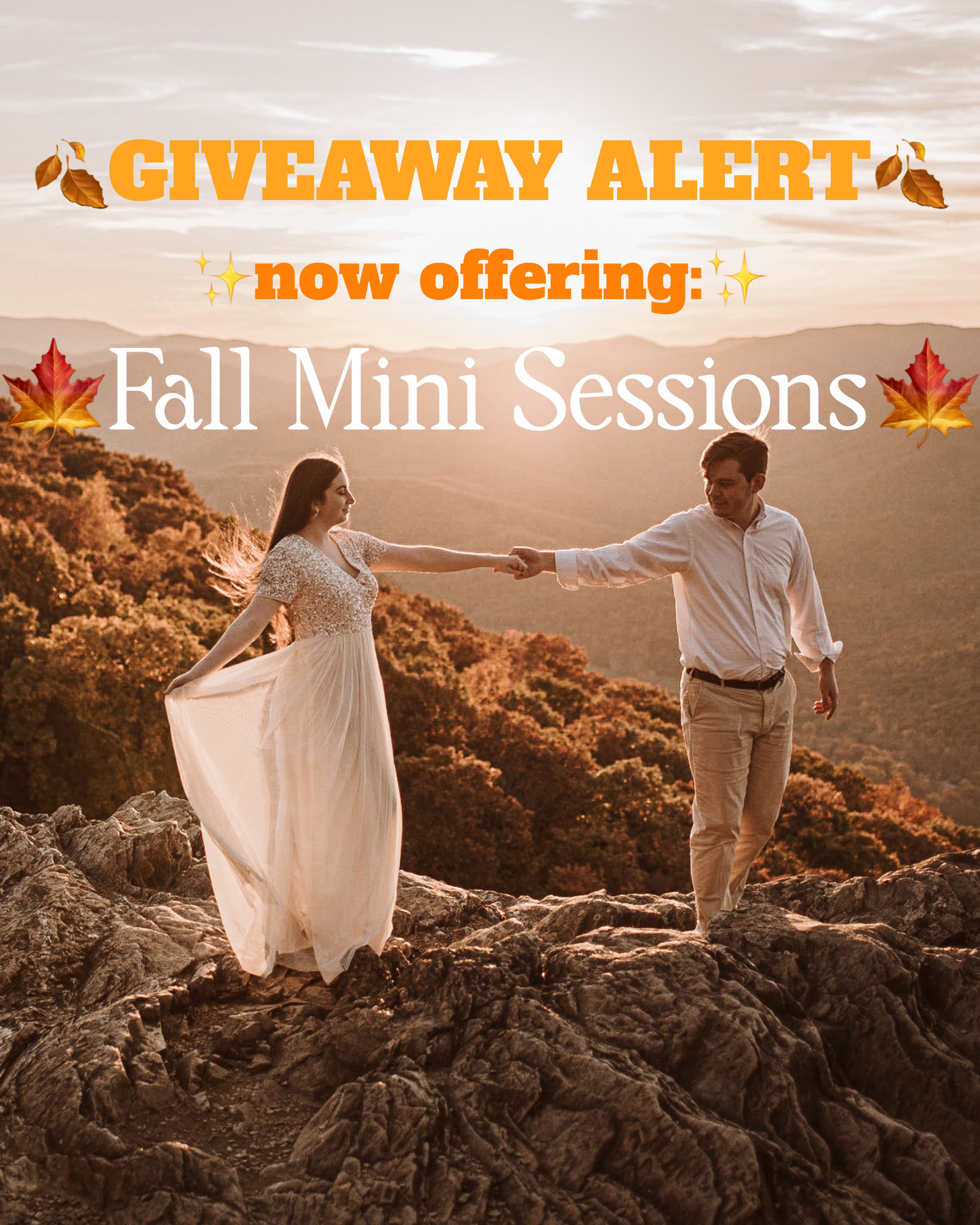 🍂✨ FALL MINI SESSIONS + GIVEAWAY ✨🍂
My favorite time of year is here, and I’m opening up fall mini sessions throughout October + November! 🍁
AND… I’m giving away a FREE 30-minute fall mini session! 🎁🍂
Location:
📍 Within 30 minutes of Harrisonburg
⏰ 15 minutes — $100
⏰ 30 minutes — $200
Come play in the leaves, cozy up with your favorite people, and let’s make some magic together. ✨ These are perfect for couples, families, maternity, portraits, or just because you want some beautiful photos this fall. 🤎
To enter the giveaway:
✨ Follow @alyssafaith.photography
✨Like this post + share the last slide to your stories
✨ Tag 3 friends in the Shenandoah Valley who might love a fall mini shoot! 🍁
✨ Get 1 extra entry for each additional friend you tag!
I’ll be choosing one lucky winner by October 12! ✨
DM me to book your preferred fall date while you can. 🍂
.
.
.
#harrisonburgva #harrisonburgphotographer #virginiaphotographer #virginiaportraitphotographer #vaphotographer