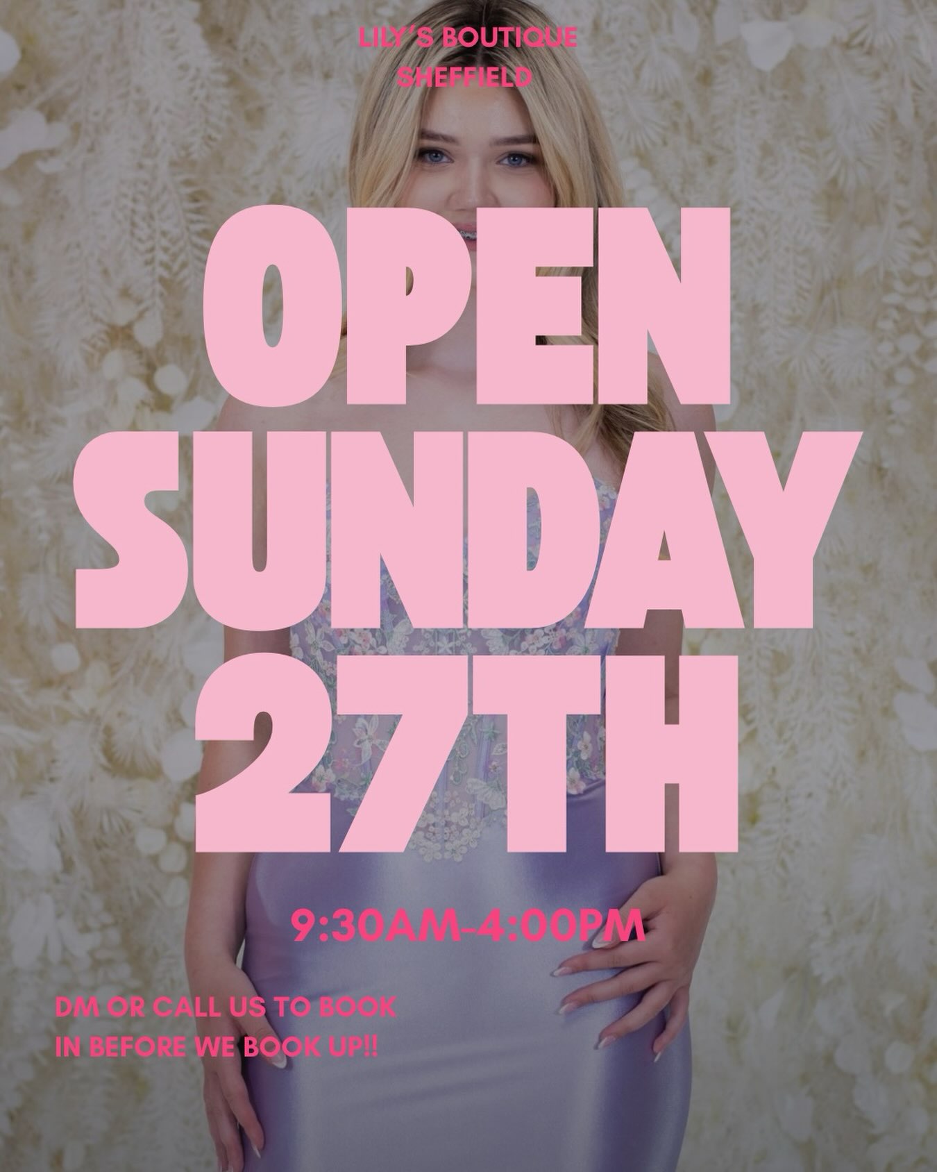 Because you all booked us up… we’ve decided to open this Sunday for prom appointments!!
The appointments we have are below-
🌟9:30am
🌟11am
🌟12:30
🌟1:00pm
🌟2:30pm
These appointments will go fast, if you want to secure your prom dress from Lily’s book your Sunday appointment today!