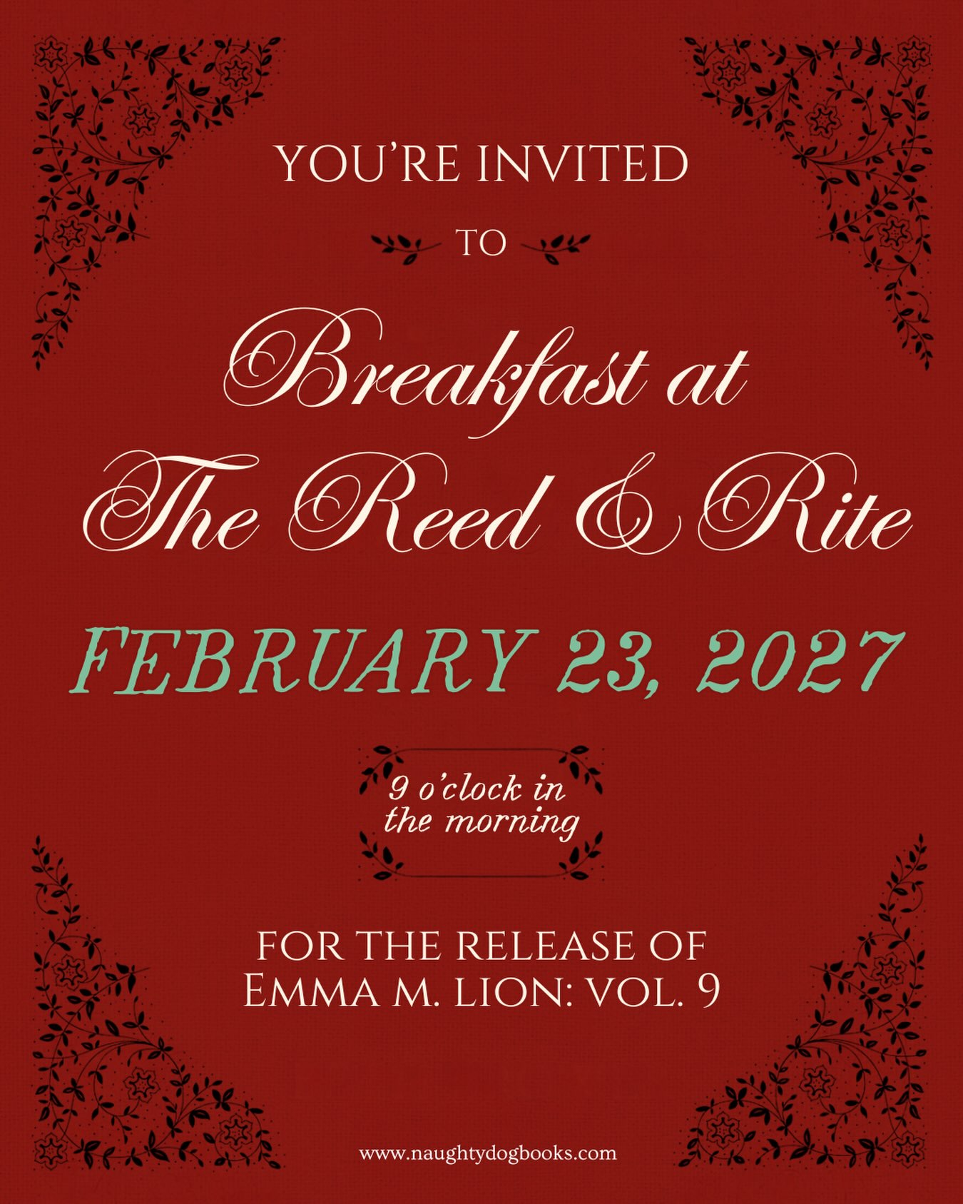 ‼️THIS EVENT IS SOLD OUT!‼️
You’re invited to a breakfast at The Reed & Rite… we lie not. 🫖🥐✍🏻📚
Join us at Naughty Dog Books for the highly anticipated release of The Unselected Journals of Emma M. Lion: Vol.9!
We promise a delightful morning of breakfast, tea, and other tomfoolery. Books will be distributed upon arrival so that you can “ooh” and “aah” over them with your fellow reprobates. 🎭
Your ticket includes:
A paperback copy of Emma M. Lion: Vol. 9
Breakfast & tea
🎟️ Tickets are LIMITED - grab yours today at the link in our bio or on our website at https://www.naughtydogbooks.com/event-details-registration/breakfast-at-the-reed-rite