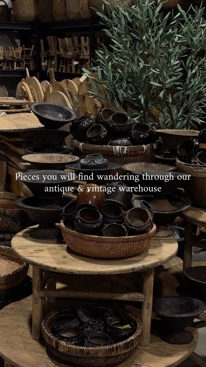 Our warehouse -filled with vintage pottery & goods sourced from around the world 🌟