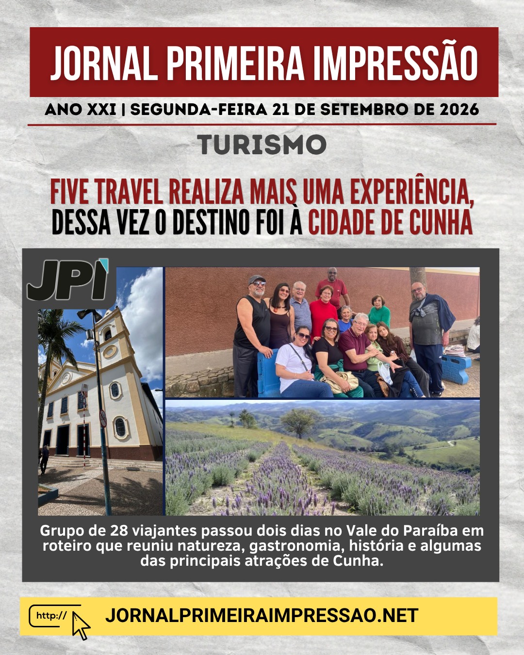 Neste fim de semana, a Five Travel, levou seus passageiros para Cunha, uma cidade do interior de SP que é muito charmosa.
Foram dois dias de sol perfeito para o grupo de 28 viajantes explorar o melhor do Vale do Paraíba. O roteiro focou totalmente no verdadeiro sentimento de viajar: desconectar da rotina, curtir a natureza no campo de lavandas, provar as delícias da Fazenda Aracatu e descansar com tranquilidade na Pousada Viajantes do Tempo.
O que rendeu muitos elogios foi a organização e o cuidado dos guias Katia e Ronaldo com cada detalhe. Eles garantiram que os passeios fossem leves, mostrando que uma boa viagem não é feita apenas de belas paisagens, mas também de boas conversas, risadas e momentos compartilhados.
Cunha ficou para trás na estrada, mas as histórias maravilhosas vieram na bagagem. Parabéns à Five Travel por proporcionar mais essa experiência inesquecível! 🌿🛣️