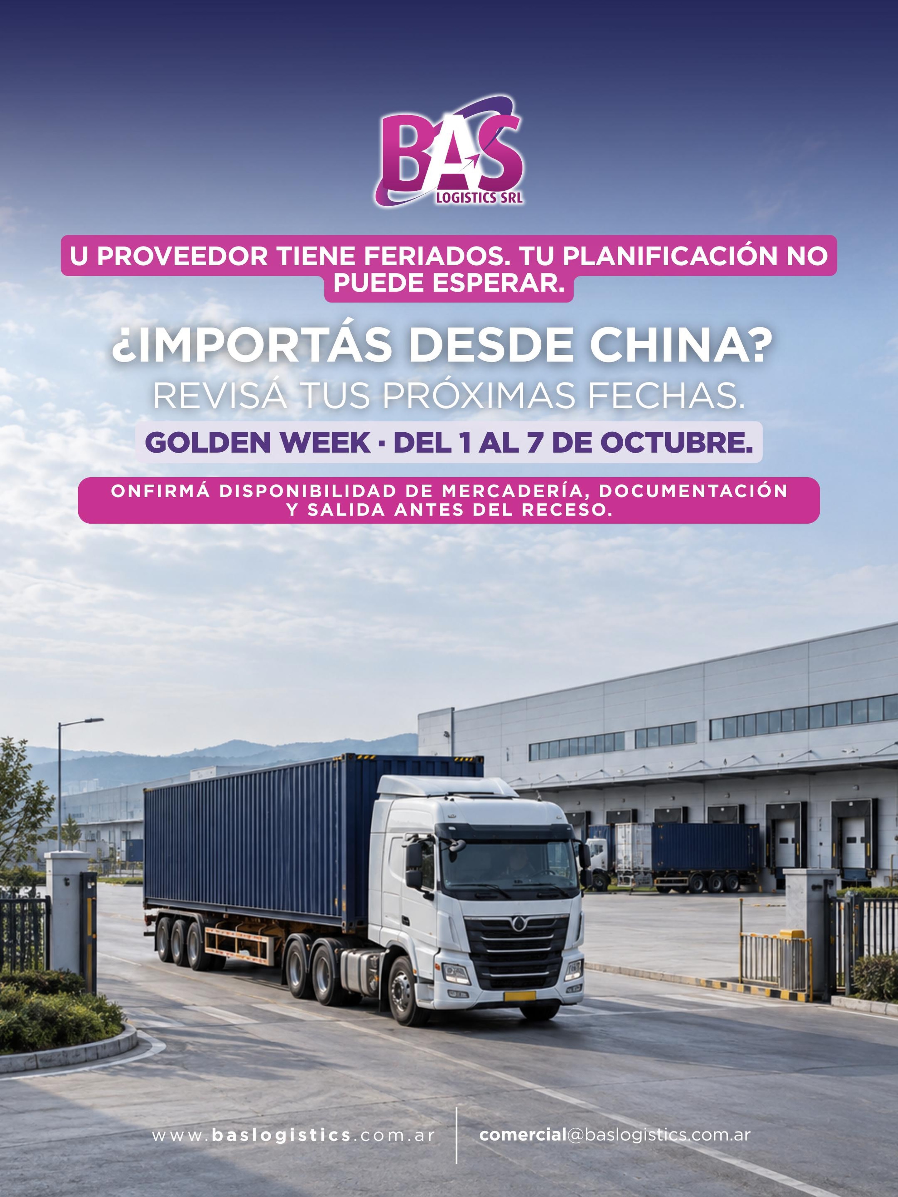 🇨🇳 Si importás desde China, estas fechas importan.
Del 25 al 27 de septiembre y del 1 al 7 de octubre habrá feriados que pueden modificar los tiempos de respuesta de proveedores y la coordinación de embarques.
Confirmar cuándo estará lista tu carga, revisar la documentación y consultar las salidas disponibles te permite planificar con mayor previsibilidad.
En BAS coordinamos con origen y acompañamos cada etapa de tu importación.
📩 Revisemos juntos tus próximos embarques.
#BASLogistics #Importaciones #China #GoldenWeek #LogísticaInternacional