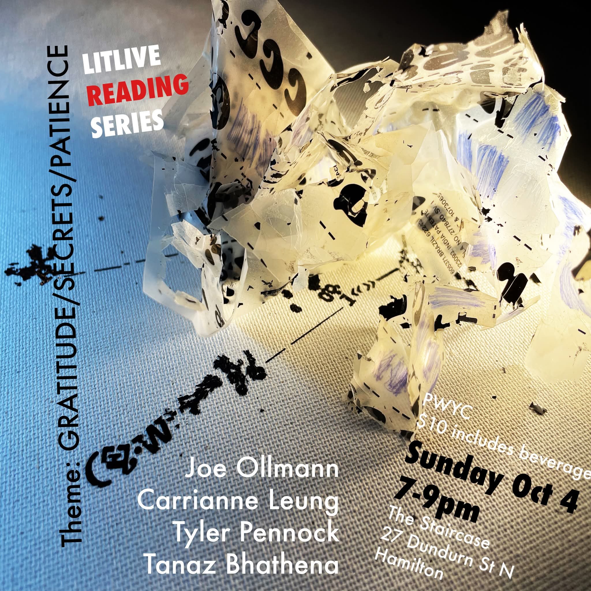 OCTOBERโS LIT LIVE LINEUP IS HERE!! Join us on October 4 at 7pm at @thestaircase for fabulous readings from @oldjoeollmann @carrianneleung @connections_too @bhathenatanaz ๐ค๐๐ค #litlive #hamont #readingseries #canlit
