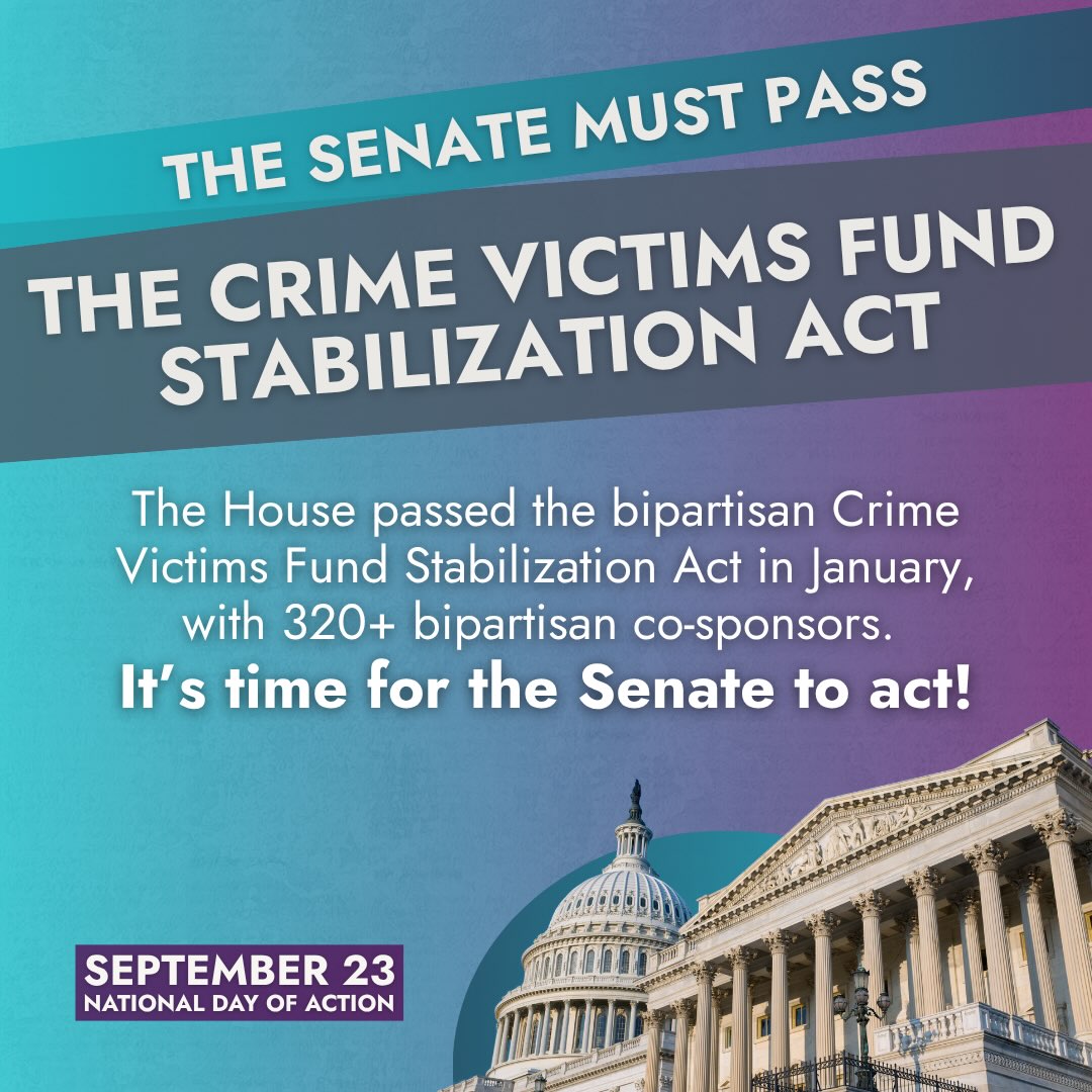 Today is the National Day of Action to urge the US Senate to pass the Crime Victims Fund Stabilization Act (CVFSA)! These funds are essential to support victim services.
Call and/or Email Senators Padilla and Schiff today in support of the CVFSA: Senator Padilla is already a co-sponsor of S.1892 - Crime Victims Fund Stabilization Act of 2025; Senator Schiff is not a cosponsor yet.
Contact Information:
Senator Schiff: (202) 224-3841 Email Form: https://www.schiff.senate.gov/contact/get-in-touch/
Senator Padilla: (202) 224-3553 Email Form: https://www.padilla.senate.gov/contact/contact-form/
Deposits into the CVF have declined considerably in recent years, resulting in substantial cuts to victim services funding and putting critical, lifesaving services and victims’ lives at risk. Tell them how our services have benefitted you or someone(s) you love.
The Crime Victims Fund Stabilization Act offers a bipartisan, commonsense solution to stabilize the CVF using non-taxpayer dollars, ensuring continuity of services while Congress works toward a long-term. @leaderjohnthune @senschumer @senatorchuckgrassley @senatordurbin @senadamschiff @senalexpadilla
Thank you, @_valorus for making this information available and taking the guesswork out of how our communities can be heard.