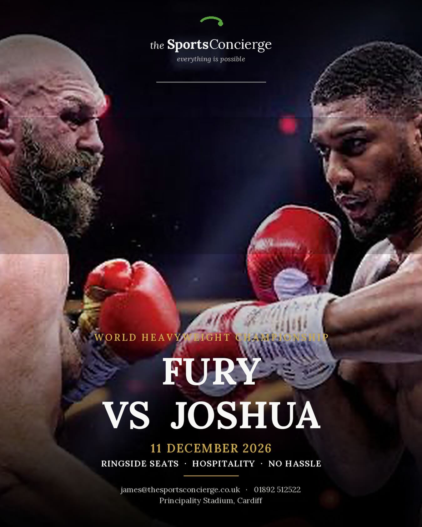 ๐ฅ ITโS FINALLY HAPPENING. Fury vs Joshua is OFFICIAL โ 11th December, Principality Stadium, Cardiff.
The biggest fight British boxing has ever seen. And weโve got you covered.
โ
Ringside & premium seating
โ
VIP hospitality packages
โ
Fully managed โ travel, tickets, no hassle
Demand is going to be off the scale. Get in early.
๐ฉ james@thesportsconcierge.co.uk
๐ 01892 512522
Everything is possible. ๐ฌ๐ง
#FuryVsJoshua #FinallyFury #BritishBoxing #HeavyweightChampionship #PrincipalityStadium SportsHospitality TheSportsConcierge
