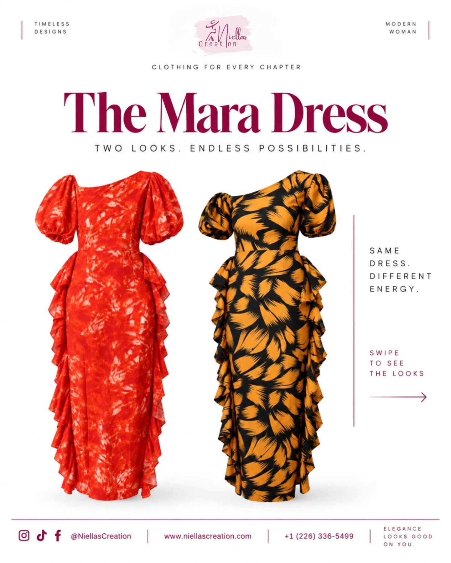 One Mara. Two prints. And more than one way to make her yours.
•
•
Sometimes the dress is already doing enough, so the styling doesn’t need to fight for attention.
A black bag. Gold accessories. Simple heels. Done.
Swipe to see how we’d style both versions of the Mara Dress, then tell us which one you’re choosing:
❤️ Mara Red
💛 Mara Yellow
Shop the Mara Dress at niellascreation.com or tap the link in bio to shop.
•
•
#NiellasCreation #MaraDress #HowToStyle #AfricanFashion #AfricanPrintDress OccasionWear WeddingGuestStyle StyleInspiration CanadianFashion