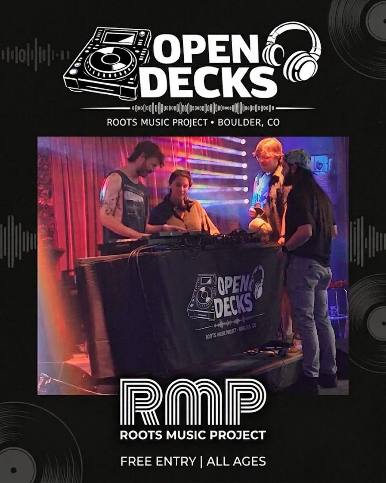 ๐ง OPEN DECKS at Roots Music Project! ๐ง๐ฅ
Come join us on Wednesday, October 7th for Open Decks โ a FREE, all-ages DJ night where anyone can get a chance behind the decks! ๐ถ
Every DJโs name goes into a hat, names are drawn one at a time, and each DJ gets 20 minutes to play on club-standard gear in a real venue with a real sound system. ๐๏ธโก
Whether youโre ready to spin or just want to come experience the music, everyoneโs welcome!
๐ช Doors: 6:30 PM
๐ง Show: 7:00 PM
๐๏ธ FREE EVENT โ Register at: RMPtix.com
.
.
.
#OpenDecks #DJCommunity #BoulderDJs #LiveMusicBoulder #RootsMusicProject