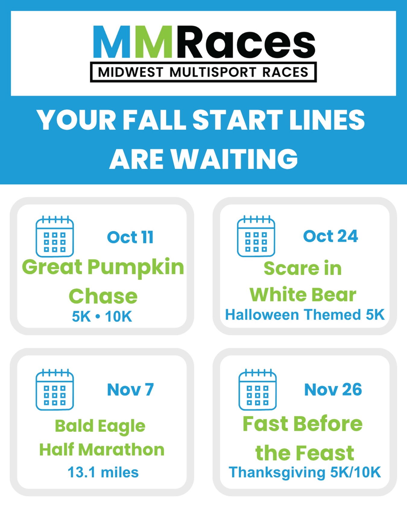 Hanging up the wetsuit doesn’t mean hanging up the race bib. 🍂🏃♀️
The triathlon season wraps on September 20th, but the racing absolutely does not. We’ve got four incredible events between now and Thanksgiving and we’d love to see you at every single one.
Register at mmraces.com and share this with anyone who’s been looking for their next race! 💙