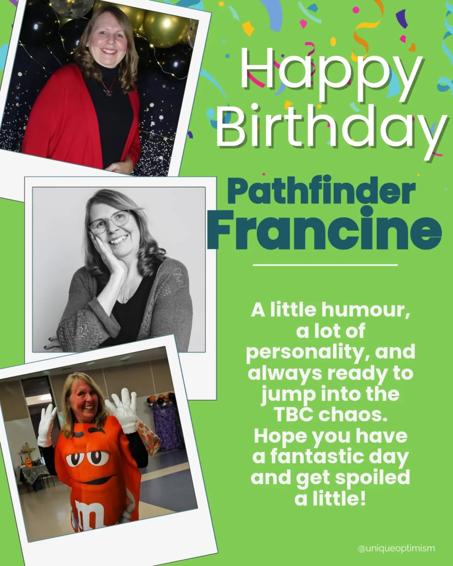 Happy birthday, Francine!! 🎉
TBC definitely wouldn’t be the same without you. You bring your own personality, humour, and energy to Wednesday nights, and somehow we always end up with a few good laughs along the way.
Thanks for jumping into the chaos with us and being part of the TBC crew. Hope you have a fantastic birthday, eat something delicious, and get to enjoy a day where nobody needs anything from you! 😂