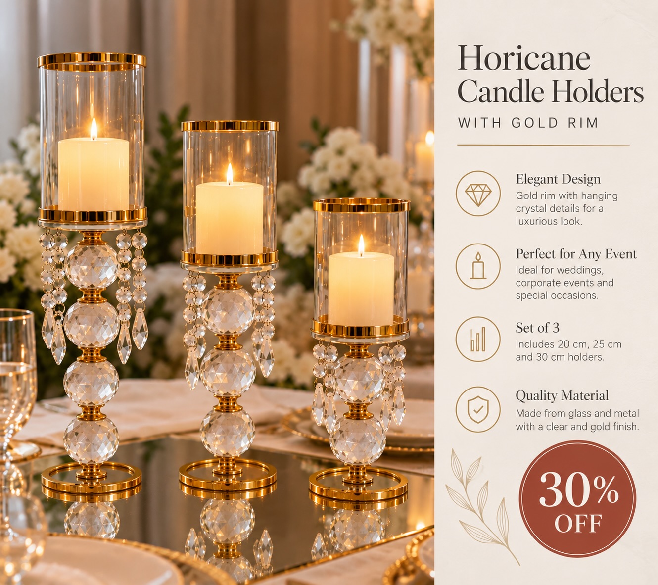 ✨ Elevate your celebrations with timeless elegance! ✨
Our Gold-Rimmed Horicane Candle Holders add a luxurious sparkle to weddings, dinners, parties, and special occasions. 🕯️💎
✨ Set of 3 sizes
✨ Crystal-inspired hanging details
✨ Elegant gold finish
✨ Perfect for creating a warm, romantic atmosphere
🎉 30% OFF — while stocks last!
Call /Whatsapp: 07427613942
Website: www.admiresfurnishings.co.uk
Email: sales@admiresfurnishings.co.uk
📍Tonbridge, Kent
We are based in the UK and operates from our own warehouse.
#CandleHolders #HomeDecor #LuxuryDecor #WeddingDecor #EventDecor