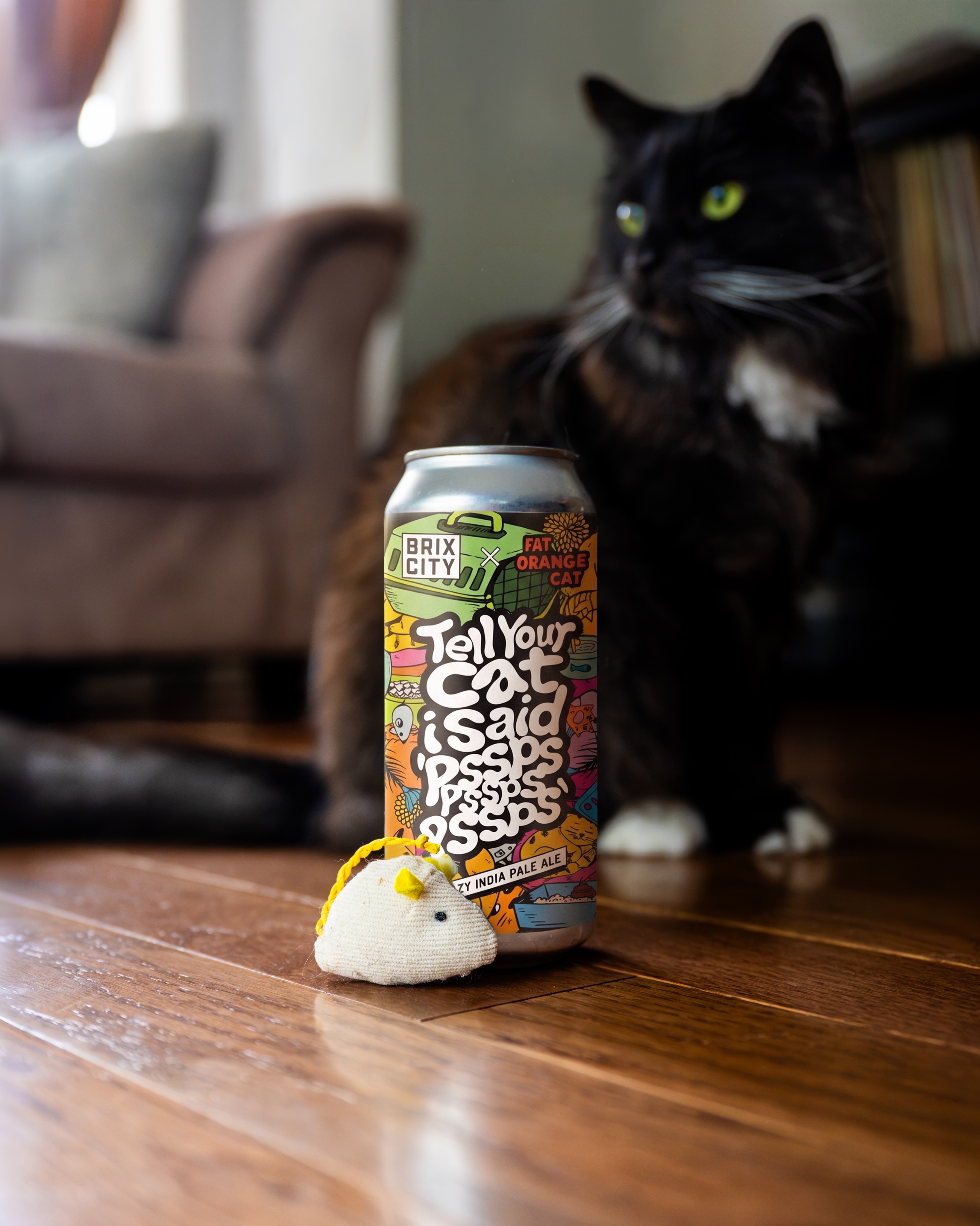 Available soon via our distribution partners:
**Expect a list of places you can find cans of this beer in about 2-3 weeks.**
Say hello (or maybe in this case… psspsspssp) to our newest collab! We’ve linked up with the cool cats over at @fatorangecatbrewco to drop a brand new frequency that’s here to make some noise.
Tell Your Cat I Said ‘PSSPSSPSSPS’ is a NE style IPA that checks in at an effortless 7% ABV. This hazy brew is a high-fidelity sensory trip built around a classic, powerhouse trio: a Double Dry Hopping of Citra, Mosaic, and Simcoe.
Expect an explosive opening of bright tangerine, ripe mango, and sweet passion fruit, followed by deep layers of candied grapefruit, fuzzy peach, and just a hint of earthy pine resin to keep the melody grounded. It’s all wrapped up in an ultra-plush, velvety body with a cloud-like mouthfeel that keeps the groove completely smooth and the finish vibrant.
Crack this one open and rock out with your favorite friend… furry or otherwise.