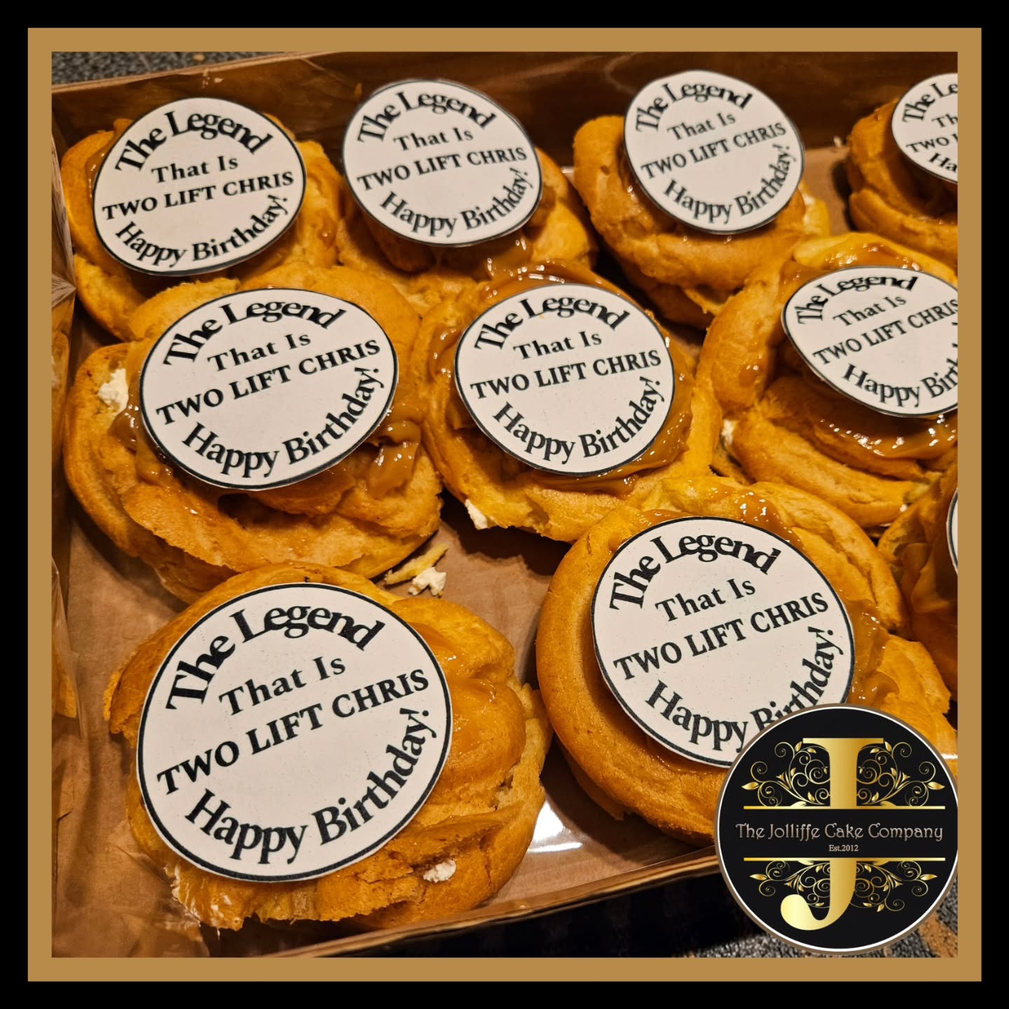 Big personalised Caramel Choux Buns with edible toppers ( special request) and Coconut & Raspberry Slice & Old School cake, for a delivery early this morning. Also Bread Pudding, Raspberry & Coconut Squares, & Old School cake were posted. Apart from the Caramel Choux Buns, all are available to order via our website. #birthdaycake #celebratewithcake #thejolliffecakecompany #cake #woodleyberkshireuk