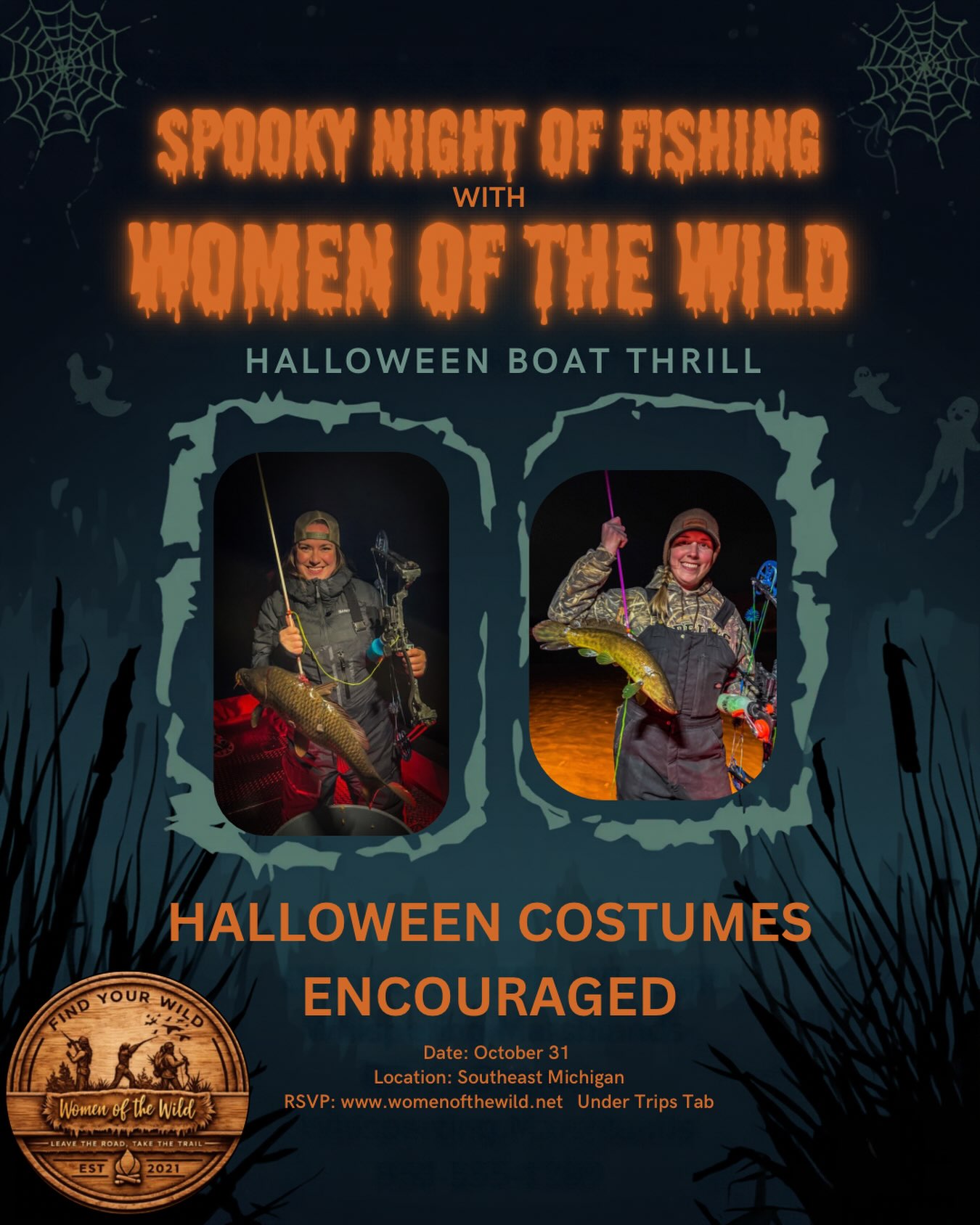 Ladies don’t forget we have a couple more spots left on our Halloween costume bow fishing night! Go to our website to book your spot!
#bowfishing #michigan #womenofthewild