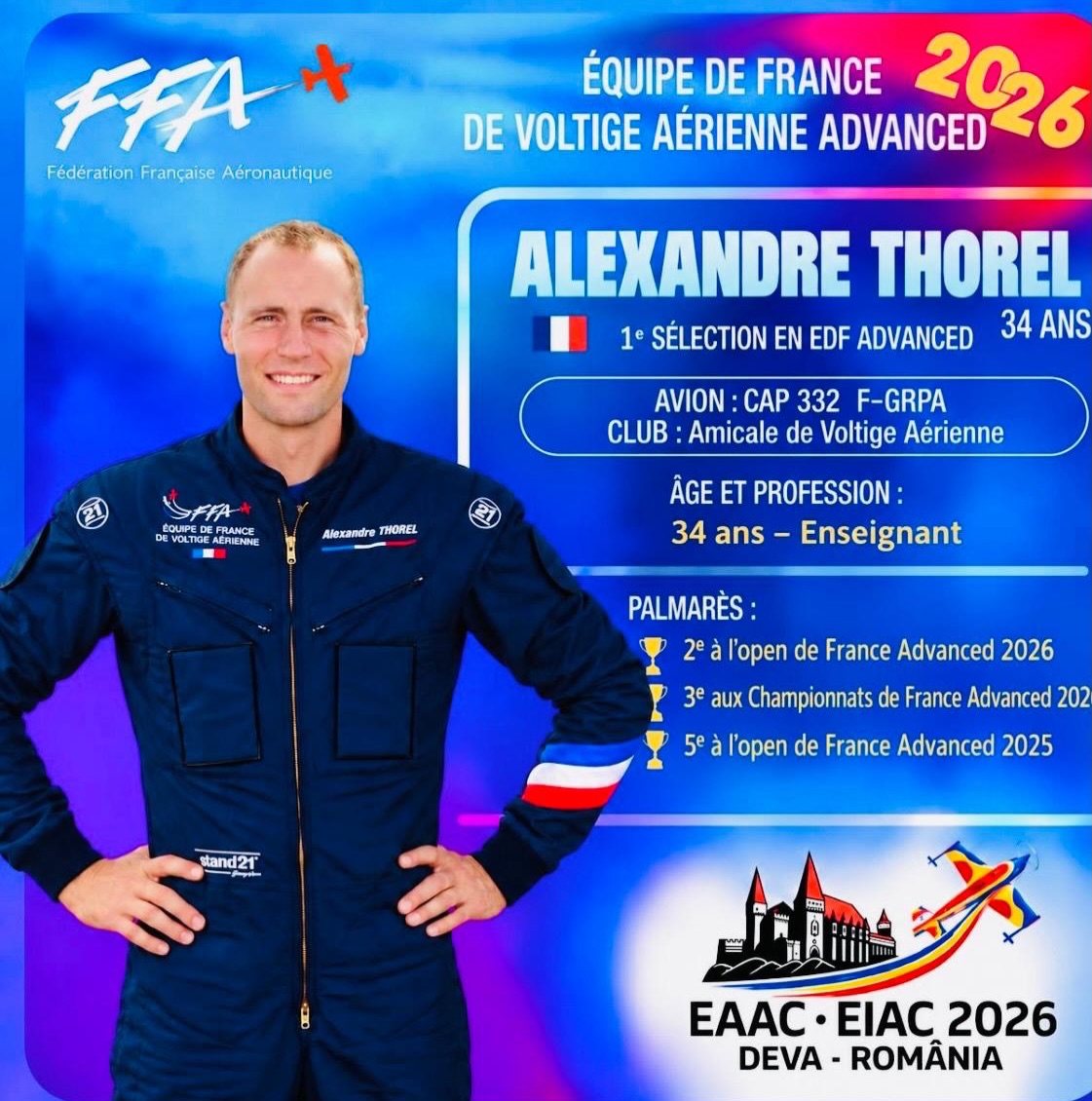 ✈️🏆 Félicitations Alexandre Thorel ! 🏆✈️
Quelle magnifique performance pour notre Toto pilote à l’AVA ! 🇫🇷👏
Il décroche une superbe 6ᵉ place au Championnat d’Europe de voltige aérienne en Roumanie 🇷🇴, au terme d’une compétition de très haut niveau.
Aux commandes de son CAP 232 F-GRPA, Alexandre a une nouvelle fois démontré tout son talent, sa précision et sa maîtrise, mais aussi les qualités qui font les grands pilotes : persévérance, ténacité, travail et détermination. 💪✈️
Cette 6ᵉ place européenne est le fruit de nombreuses heures d’entraînement, d’engagement et d’une passion immense pour la voltige!
👏 Bravo Alexandre pour cette magnifique performance !
Félicitations à toi et à toute l’équipe de l’AVA,particulièrement @alajouanine_regis @pascalinafrancois ,pour ce superbe résultat. 🏆🇫🇷
Continue à nous faire rêver et vibrer dans le ciel ! ✈️
#AlexandreThorel #AVAVoltige #VoltigeAérienne #CAP232 FGRPA ChampionnatDEurope Aerobatics AerobaticPilot Aviation AviationSport FrenchPilot TeamFrance PassionAviation AirSho