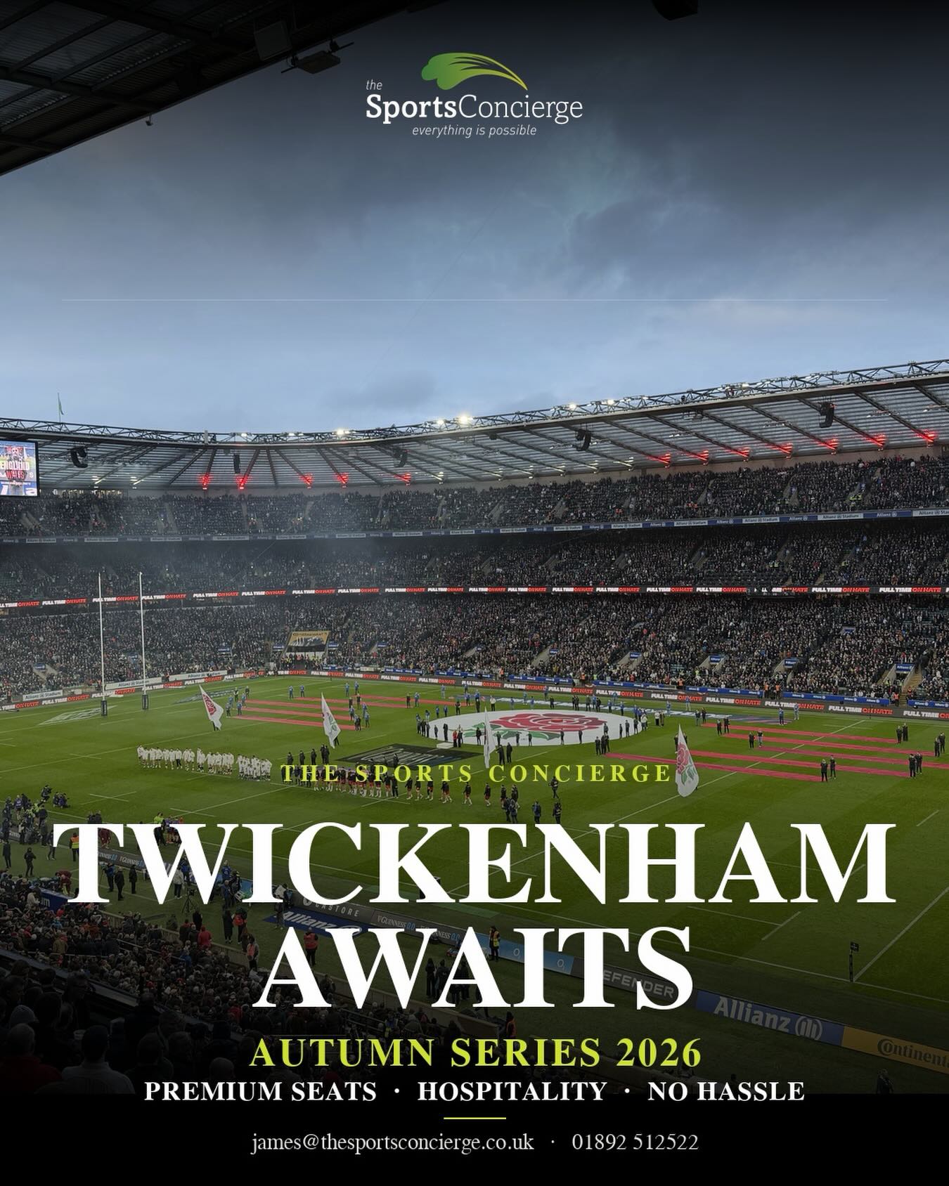 Twickenham Awaits ๐
The Autumn Series is back โ and itโs the perfect excuse to get your clients or team out of the office and into 82,000 roaring fans.
๐
England v Australia โ Sun 8 Nov
๐
England v Japan โ Sat 14 Nov
๐
England v New Zealand โ Sat 21 Nov
๐
Finals Weekend โ 27โ29 Nov
Premium seats. Hospitality. Zero hassle. We handle it all so you can just enjoy the game.
DM us or email james@thesportsconcierge.co.uk to sort your Autumn Series experience ๐
#TheSportsConcierge #Twickenham #AutumnSeries #RugbyHospitality CorporateHospitality ClientEntertaining EnglandRugby