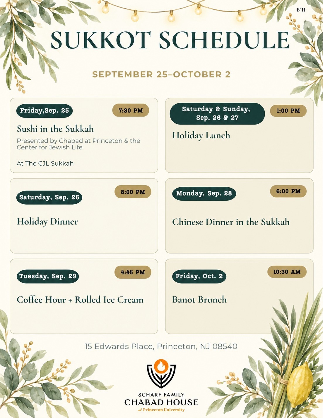 Chabad's Schedule for Sukkot! We can't wait to celebrate with you.