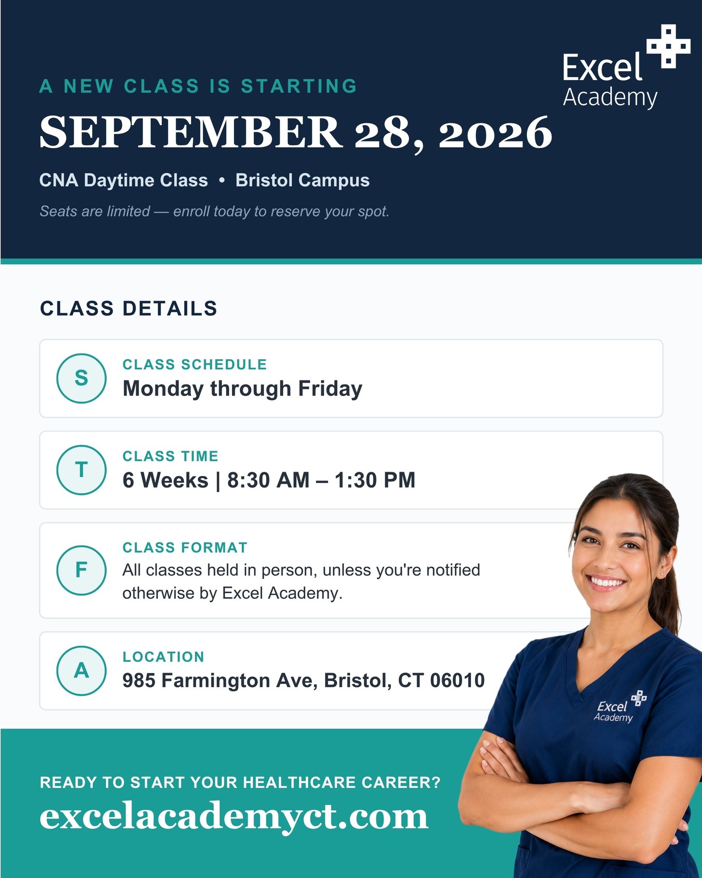 Our next Bristol CNA Daytime Class starts September 28, and there’s still time to get enrolled!
In just 6 weeks, you’ll be building the hands-on skills and knowledge needed to take the next step toward becoming a CNA.
Seats are limited. Don’t wait to get started! ⬇️⬇️⬇️
Visit bit.ly/4dTEkkM to learn more and enroll today.
#excelacademy #cnatraining #bristolct #healthcarecareers #futurecna
