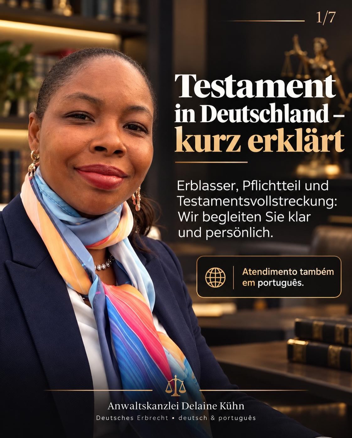 🇩🇪 Testament und Erbrecht in Deutschland einfach erklärt
Was passiert mit meinem Vermögen, wenn ich sterbe? Wer erbt? Kann ich selbst entscheiden, wer etwas bekommt? Und was bedeutet eigentlich Pflichtteil?
Ein Testament kann dabei helfen, den eigenen letzten Willen klar zu regeln. Wichtig ist aber: Auch ein Testament muss bestimmte gesetzliche Regeln beachten.
👉 Erblasser ist die Person, deren Vermögen nach dem Tod vererbt wird.
👉 Erben erhalten den Nachlass nach dem Gesetz oder aufgrund eines Testaments.
👉 Pflichtteil bedeutet, dass bestimmte nahe Angehörige trotz Testament einen gesetzlichen Geldanspruch haben können.
👉 Ein Testamentsvollstrecker kann vom Erblasser eingesetzt werden, um den letzten Willen umzusetzen und den Nachlass zu verwalten.
Gerade bei Familien mit Bezug zu Deutschland und Brasilien können zusätzliche Fragen entstehen: Welches Recht gilt? Wo wird der Nachlass geregelt? Was passiert mit Vermögen in verschiedenen Ländern?
Wir beraten und vertreten im deutschen Erbrecht und begleiten auch deutsch-brasilianische Erbfälle.
🇧🇷 Atendimento também em português.
No direito alemão, o testamento permite organizar quem deverá receber o patrimônio depois da morte. Mas existem regras que precisam ser respeitadas.
O Erblasser é a pessoa que deixa a herança. Os Erben são os herdeiros. O Pflichtteil é um direito mínimo, normalmente em dinheiro, que determinados familiares próximos podem ter mesmo quando existe um testamento. E o Testamentsvollstrecker é a pessoa nomeada para executar as disposições do testamento e administrar a herança.
Em casos envolvendo Alemanha e Brasil, a situação pode ser ainda mais complexa. Por isso, é importante verificar qual legislação se aplica e onde os bens estão localizados.
⚖️ Anwaltskanzlei Delaine Kühn
Direito sucessório alemão e casos internacionais
Deutsch | Português