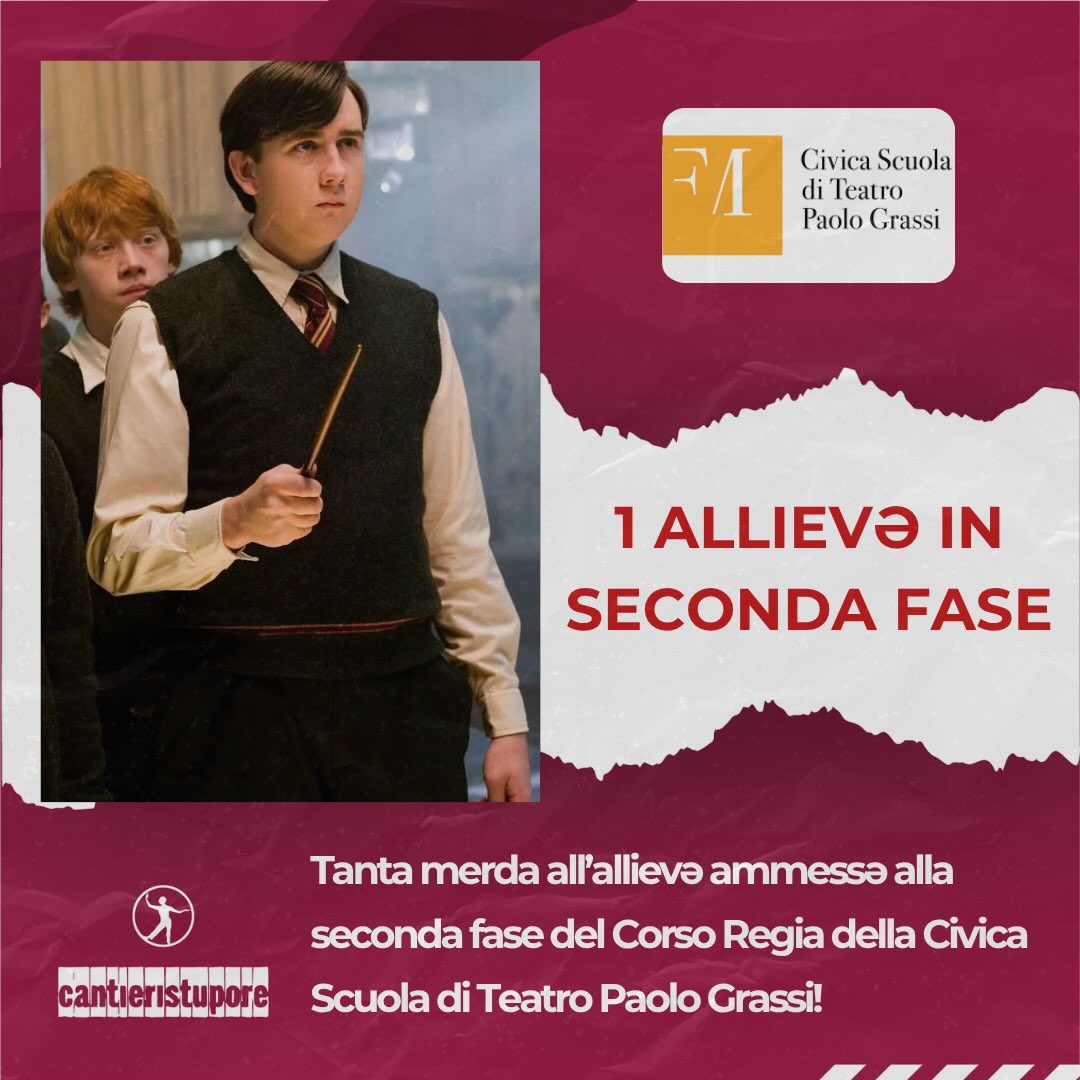 E mentre si incrociano le dita per i risultati del corso recitazione, facciamo tanta merda all’allievə ammessa alla seconda fase del corso regia della Paolo Grassi!