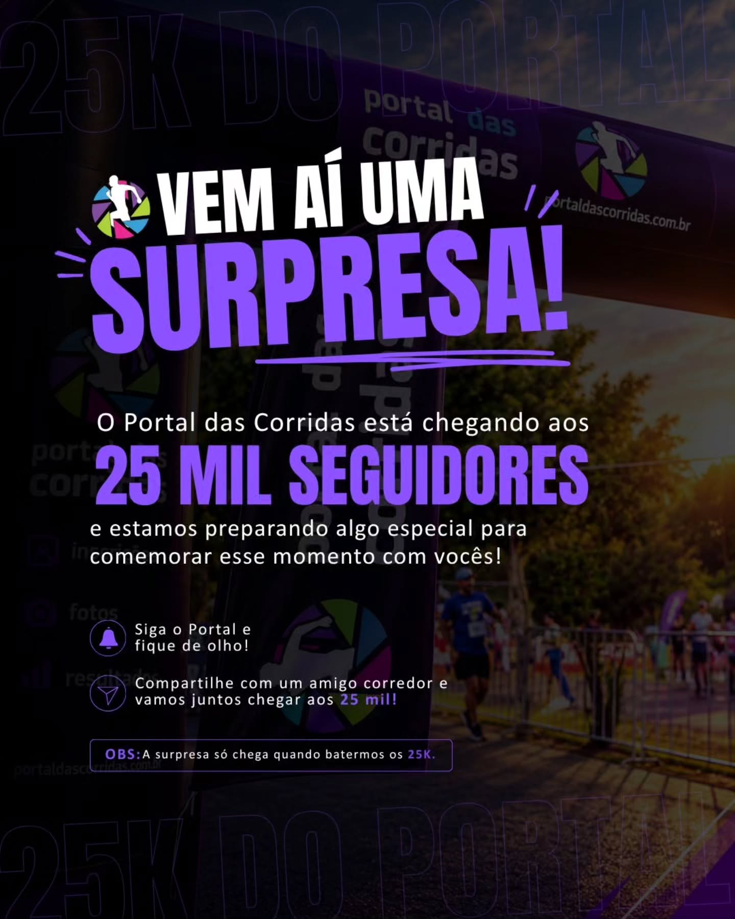 🚀🏃♀️ O Portal das Corridas está quase chegando aos 25 mil seguidores! 🎉
Faça parte desse momento especial: siga o perfil, compartilhe este post com um amigo corredor e ajude a gente a alcançar essa marca incrível! 💜🔥
E tem mais: estamos preparando algo especial para comemorar com vocês! 👀✨
👉 Siga o Portal das Corridas e fique de olho!
#portaldascorridas #corridaderua #vemcorrer #rumoaos25k #comunidadedacorrida