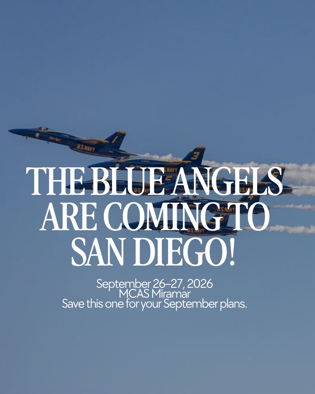 ✈️ The Miramar Air Show kicks off TOMORROW, and the Blue Angels are making an appearance! 💙
If you love airplanes, the beach, and a little Top Gun nostalgia, this is one weekend you won’t want to miss!
Save this post, clear your calendar, and get ready for a fun-filled, action-packed weekend in San Diego. 🌊✈️☀️
Who’s heading to the Miramar Air Show?!