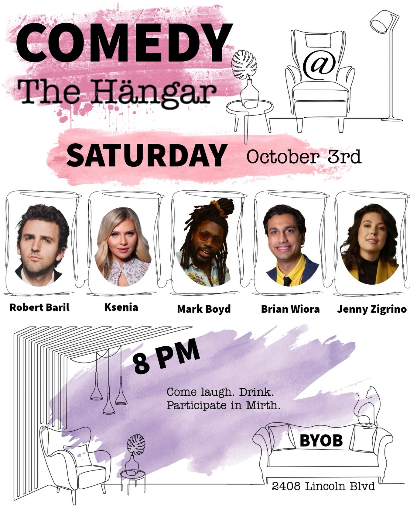 Line up announcement! Come see @instagrandpacomedy @thatksenia @yesindeed810 @brianwiora @jennyzigrino crush a super vibey furniture store! This is going to be amazing! Ticket link in Bio!