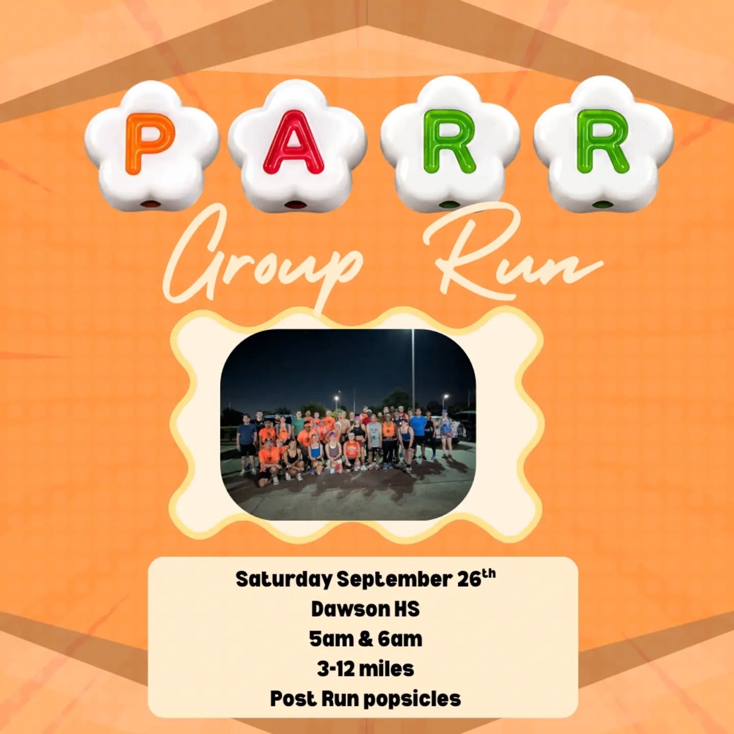 Saturday run loading... πββοΈπ¨
Hereβs everything you need to know for this weekendβs group run (September 26th):
π Location: Dawson High School
β οΈ Note: This is our final week at Dawson HS before we switch meeting locations for the month of October!
β° Start Times: 5:00 AM & 6:00 AM
πΊοΈ Distances: 3 to 12 miles
π The Plan: The 5:00 AM group will swing back around to the starting point to pick up the 6:00 AM crew before heading back out together!
Set those alarms and grab your hydration. See you bright and early Saturday morning!