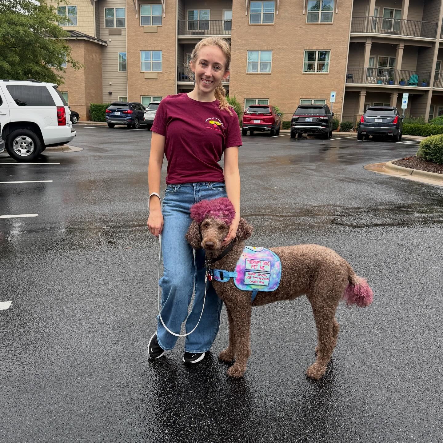 Morpho making a paws-itive impact this morning as a therapy dog. 🐾
#allianceoftherapydogs #therapydog #standardpoodle