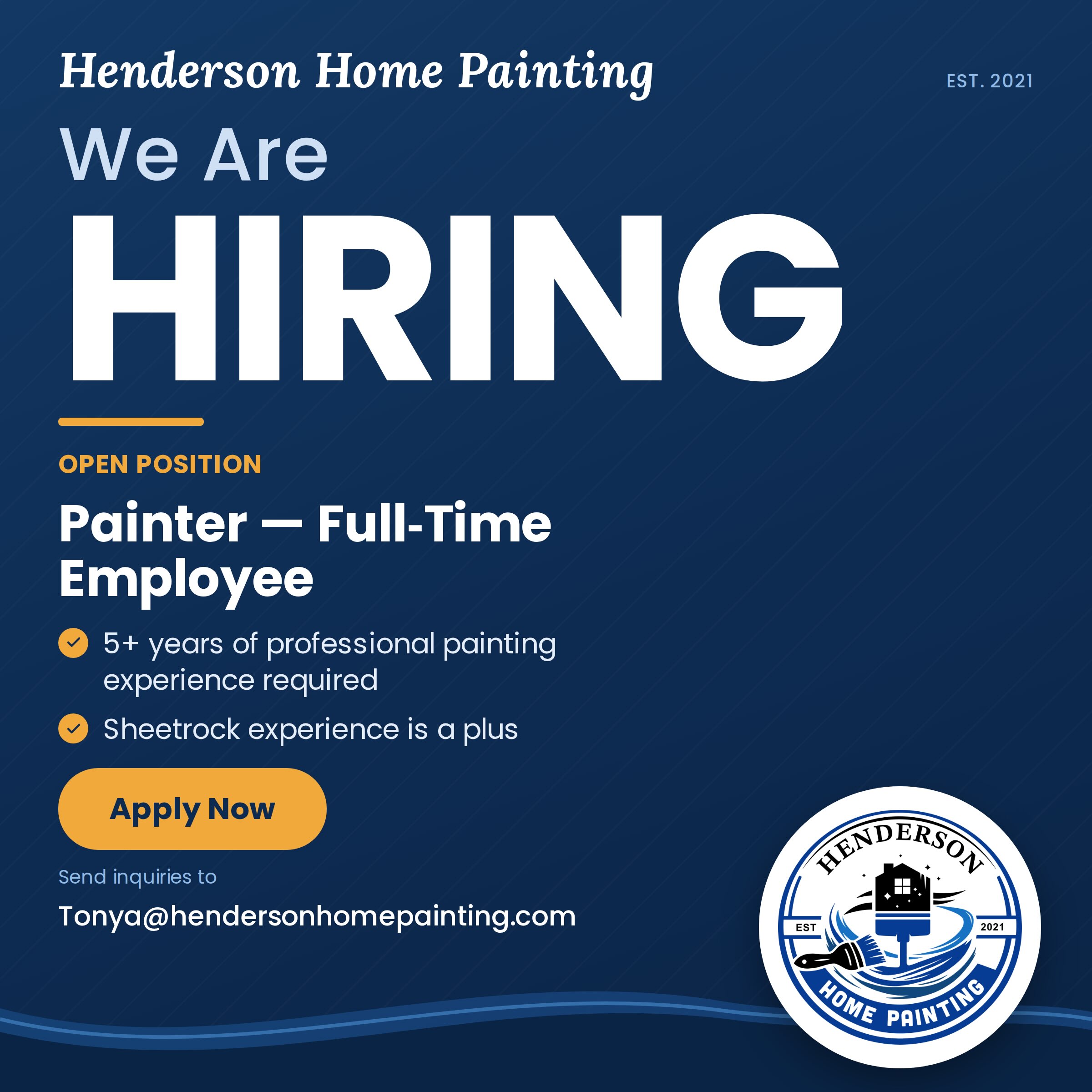 WE’RE HIRING!
Business is booming and our team is expanding! We are looking to hire 1-2 professional painters to start right away.
* Requirement: 5+ years of professional painting experience.
* How to apply: DM us or call/text 763-250-7000.
Know someone looking for a great crew to join? Tag them in the comments below!
Thank you to our local community for your continuous support and for keeping us busy!
#hendersonhomepainting #homepainting #popcornremoval #elkriver #elkrivermn