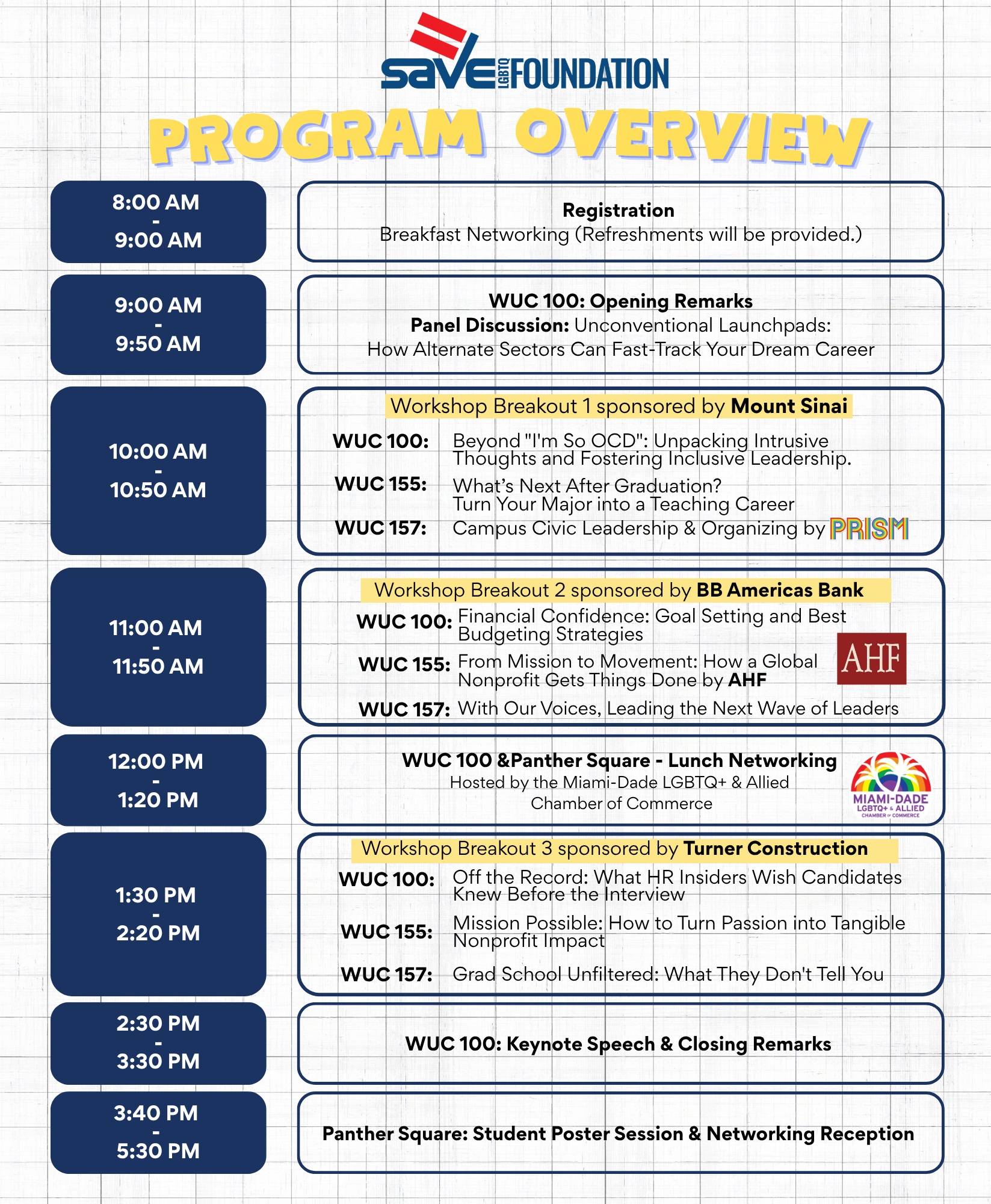 🚀 SAVE YLC 2026 IS FINALLY HERE! 🚀
Today is the day! We are live at FIU Biscayne Bay Campus (Wolfe University Center) for the Youth Leadership Conference (YLC 2026), and this event is open to all students across South Florida!
Didn't get a chance to register early? It’s not too late!
You can reserve your spot online right now or register on the spot at the door. Check-in is open all morning and afternoon until 3:00 PM. Whether you're coming for the morning sessions, stopping by between classes, or joining us for the afternoon networking reception, we’d love to have you.
🎟️ Claim your ticket here: https://www.save.lgbt/event-details/ylc26registration (link in bio)
🔑 Student Promo Code: ylcearlyst26
🔑 Professional Ticket Promo Code: earlyycl26
✨ What to expect today:
• Free Food All Day (Breakfast, Lunch & Afternoon Refreshments)
• Connect with amazing community leaders and organizations (AHF, Turner Construction Company, Mount Sinai Medical Center, BB Americas Bank, Lavender Consulting, The Miami Foundation, Urban League of Greater Miami, and more!)
• Leadership breakouts, career guidance, and student poster sessions
• Gift Card Perks: $20 gift cards for online resume drop/networking bingo (the link to drop your resume is included in your confirmation email) & a $100 Target Gift Card contest for bringing the most friends!
👔 Dress Code: Business Casual / Smart Casual
📍 Location: Wolfe University Center, FIU BBC
⏰ Check-in: Open until 3:00 PM
Grab your resumes, bring a friend, and come connect with Miami’s future leaders. See you at Panther Square! 🙌
#YLC2026 #SAVE #YouthLeadership #FIU #SouthFloridaStudents #Networking #CareerDevelopment #MiamiEvents #StudentLeadership