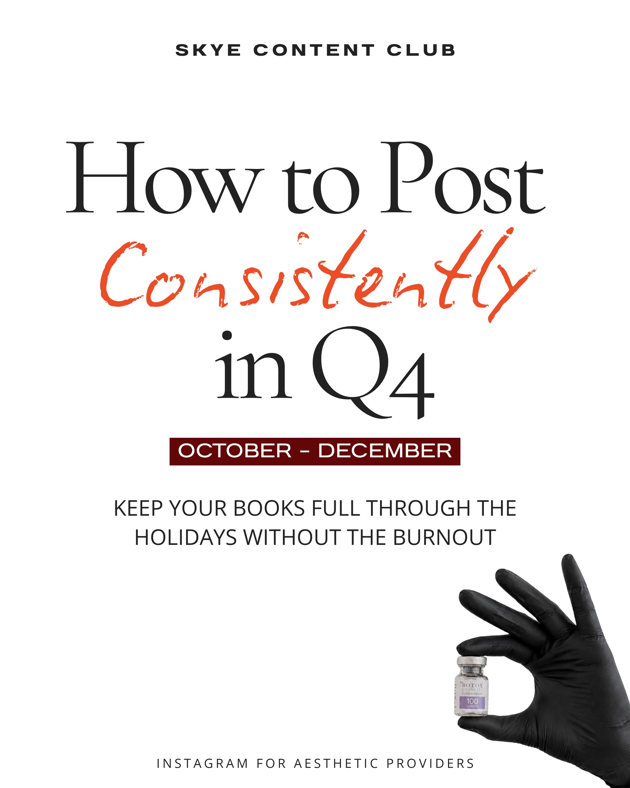 Q4 is the busiest season in medical aesthetics. Holiday parties, gift card sales, year-end touch ups, and patients who want to look their best for every photo between now and New Year’s. Your schedule fills up fast, and social media is usually the first thing to slide.
You got into medical aesthetics to help people feel like themselves again, not to spend your one night off figuring out what to post.
Consistency on social media comes from having a plan in place before the rush starts. Save this carousel and pick one step to start this week:
→ Build your content folder
→ Film while you’re already working
→ Rotate your content pillars
→ Reuse what already worked
Once your folder is full and your pillars are set, posting takes minutes instead of hours. Your social media keeps showing up for you, even on the days you’re with patients from open to close.
And if you’d rather have the whole month handed to you, that’s what the Skye Content Club is for. Templates, hooks, a monthly content calendar, captions, and holiday campaigns, all ready to customize in Canva.
Medical Aesthetics is your job. Content is ours.
Comment CLUB and I’ll send you the details.
@skyemktg
Skye Marketing | Social Media Marketing for Medical Aesthetics