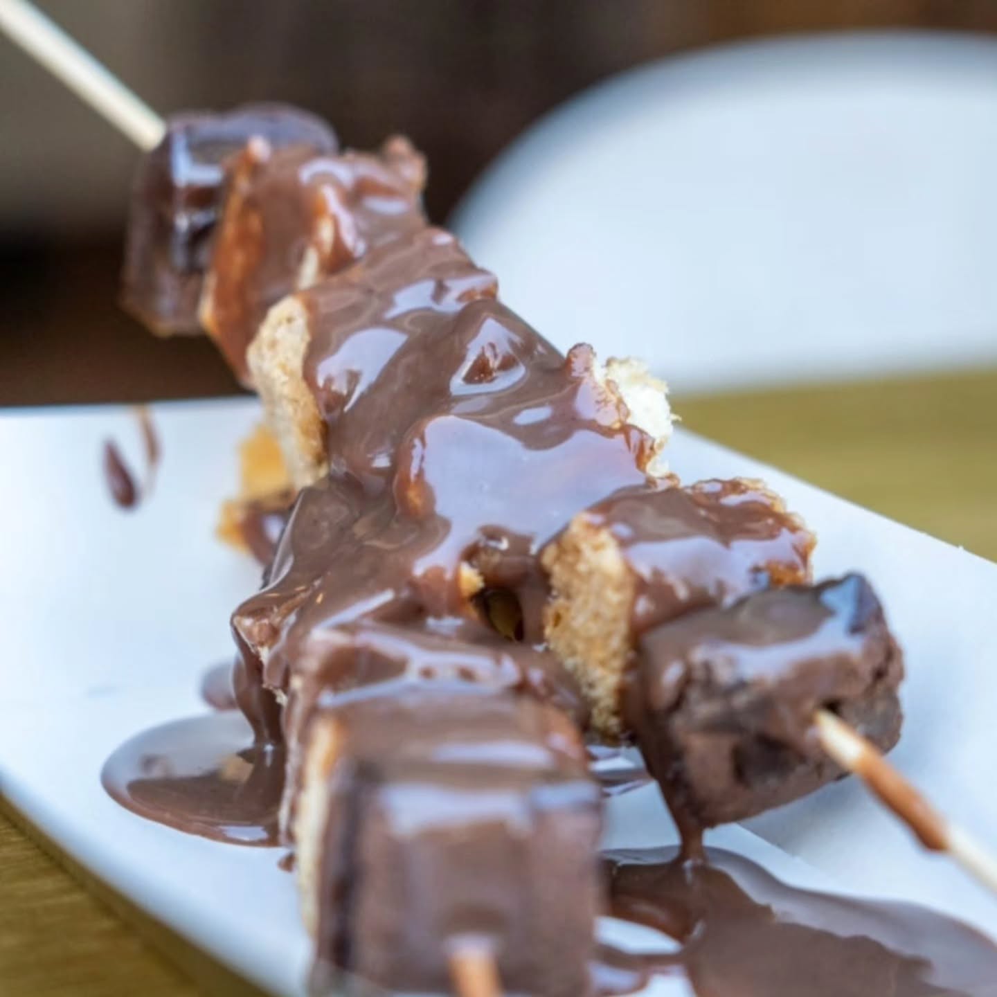 Another new menu for 2026 is Dipped Desserts
Pieces of brownie, flapjack, waffle, macadema cake are skewered and dipped in warm chocolate or caramel