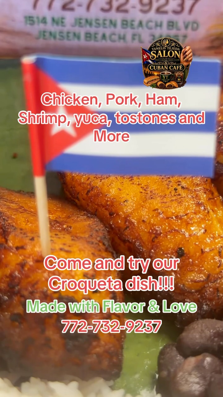 🇨🇺🔥 ¡NUEVOS SABORES EN NUESTRA COCINA!
We’re preparing even more Cuban favorites! 😋🍽️
🍚 Arroz • Rice
🫘 Frijoles Negros • Black Beans
🌿 Yuca • Cassava
🍌 Maduros • Sweet Plantains
🟢 Tostones • Fried Green Plantains
🍗 Pollo • Chicken
🍤 Camarones • Shrimp
🐷 Cerdo • Pork
🥓 Jamón • Ham
Croquetas Cubanas 🇨🇺
…and MUCH MORE! 🤤🔥
¡Comida cubana preparada con mucho sabor y cariño! 🇨🇺❤️
Authentic Cuban flavors made fresh and packed with sabor!
📍 1514–1520 NE Jensen Beach Blvd, Jensen Beach, FL
📞 772-732-9237
🌐 www.YanelisTejeda.com
Come hungry! ¡Ven con hambre! 😁🇨🇺
#CubanFood #ComidaCubana #JensenBeach #CubanCafe #Camarones Tostones Maduros CroquetasCubanas FrijolesNegros TreasureCoast FloridaFoodie